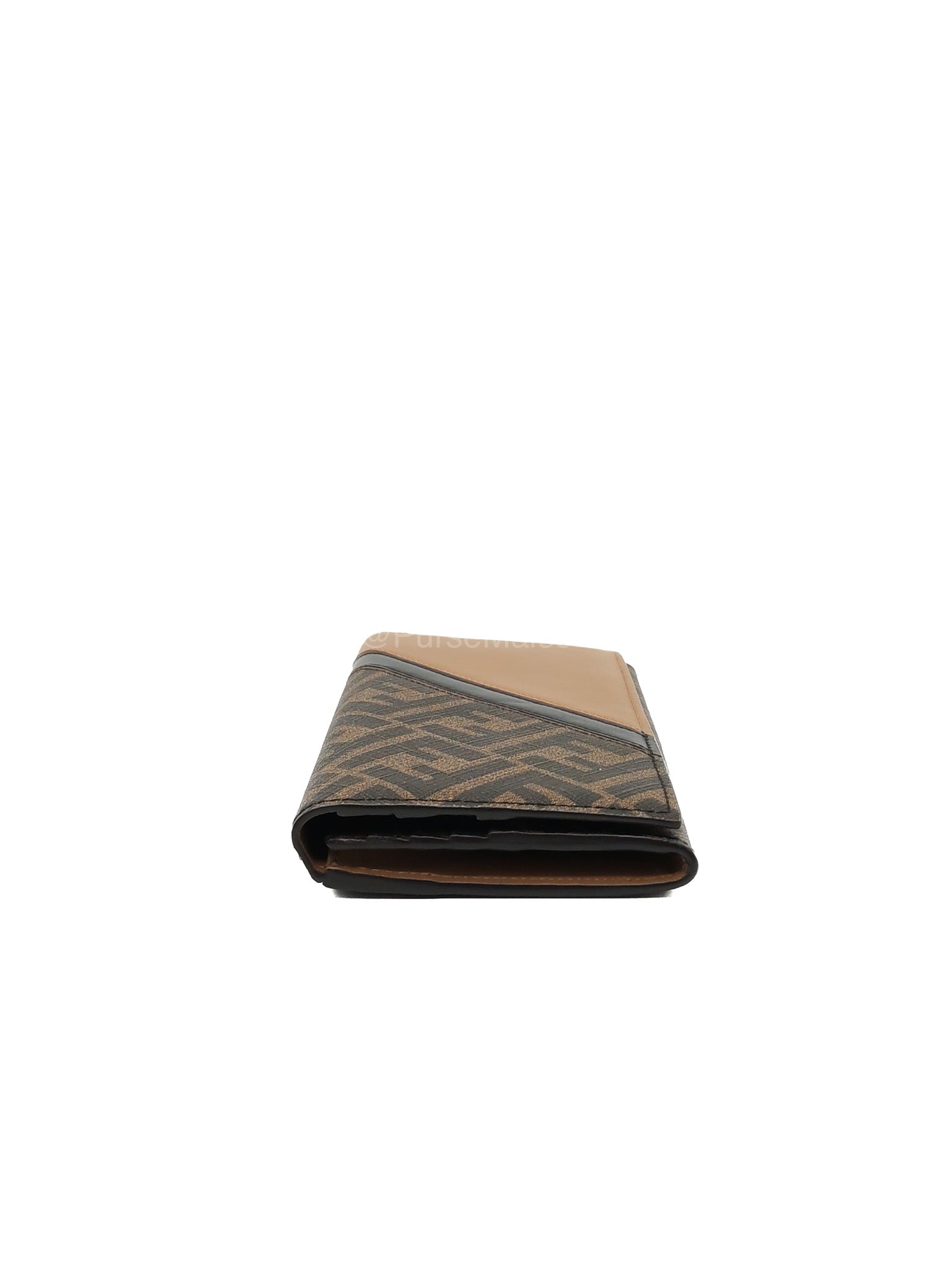 Fendi Diagonal Bi-fold Long Wallet in Brown/Black FF Logo Canvas | Purse Maison Luxury Bags Shop
