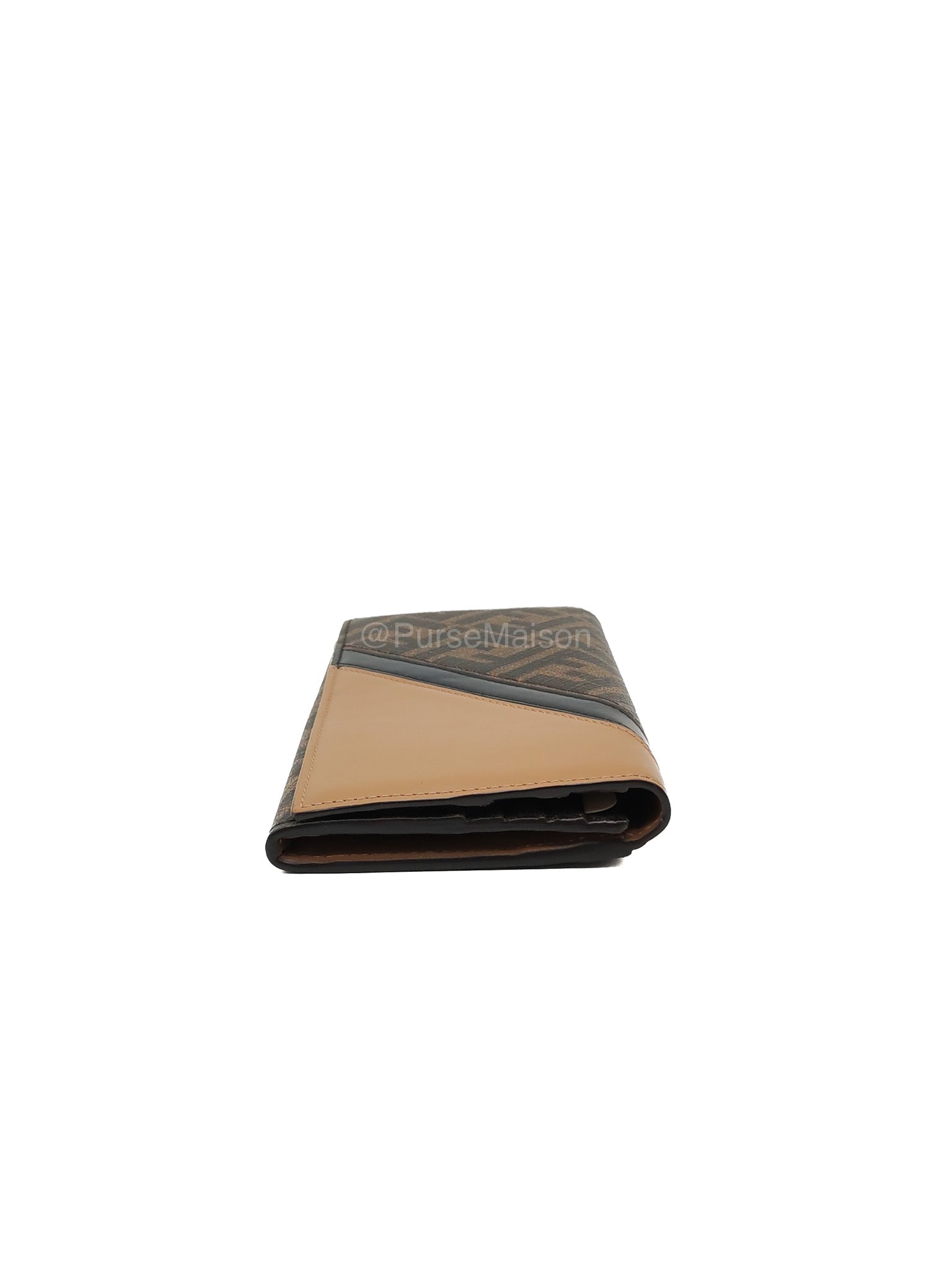 Fendi Diagonal Bi-fold Long Wallet in Brown/Black FF Logo Canvas | Purse Maison Luxury Bags Shop
