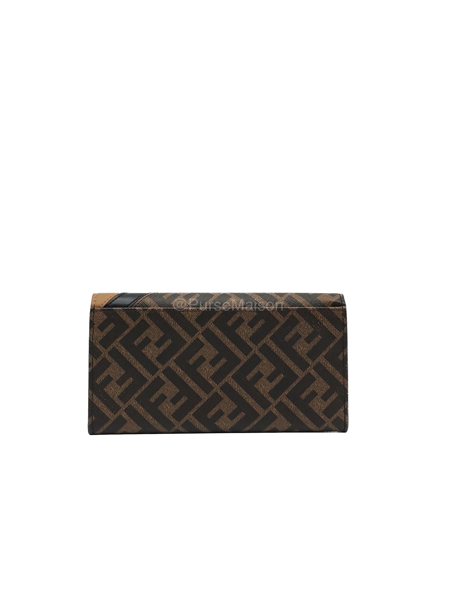 Fendi Diagonal Bi-fold Long Wallet in Brown/Black FF Logo Canvas | Purse Maison Luxury Bags Shop
