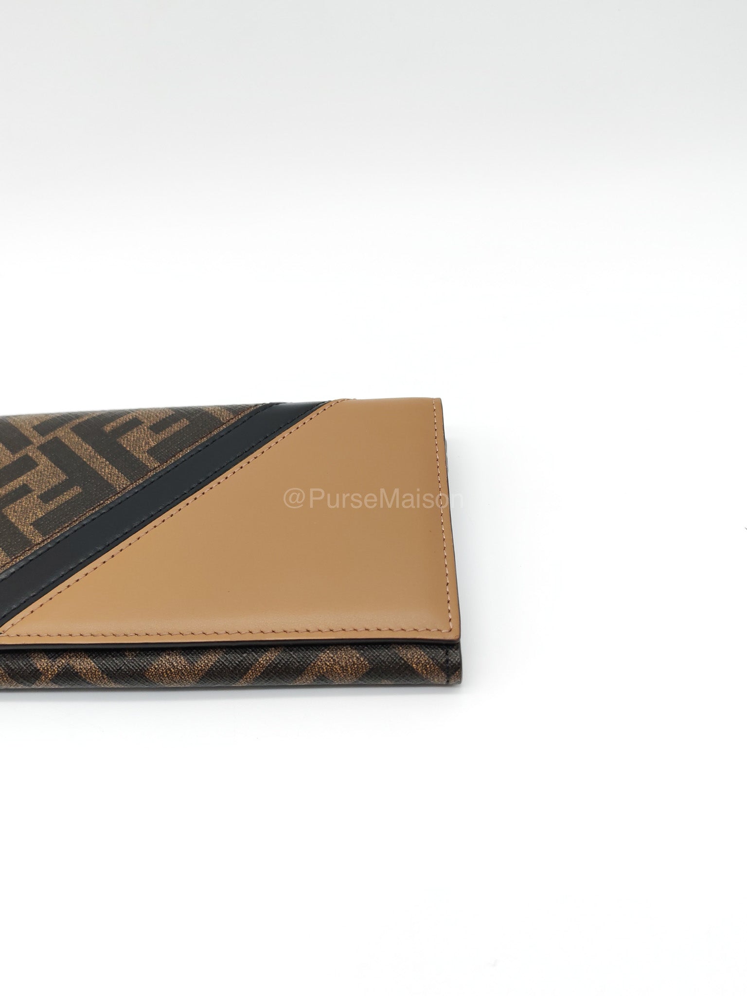 Fendi Diagonal Bi-fold Long Wallet in Brown/Black FF Logo Canvas | Purse Maison Luxury Bags Shop
