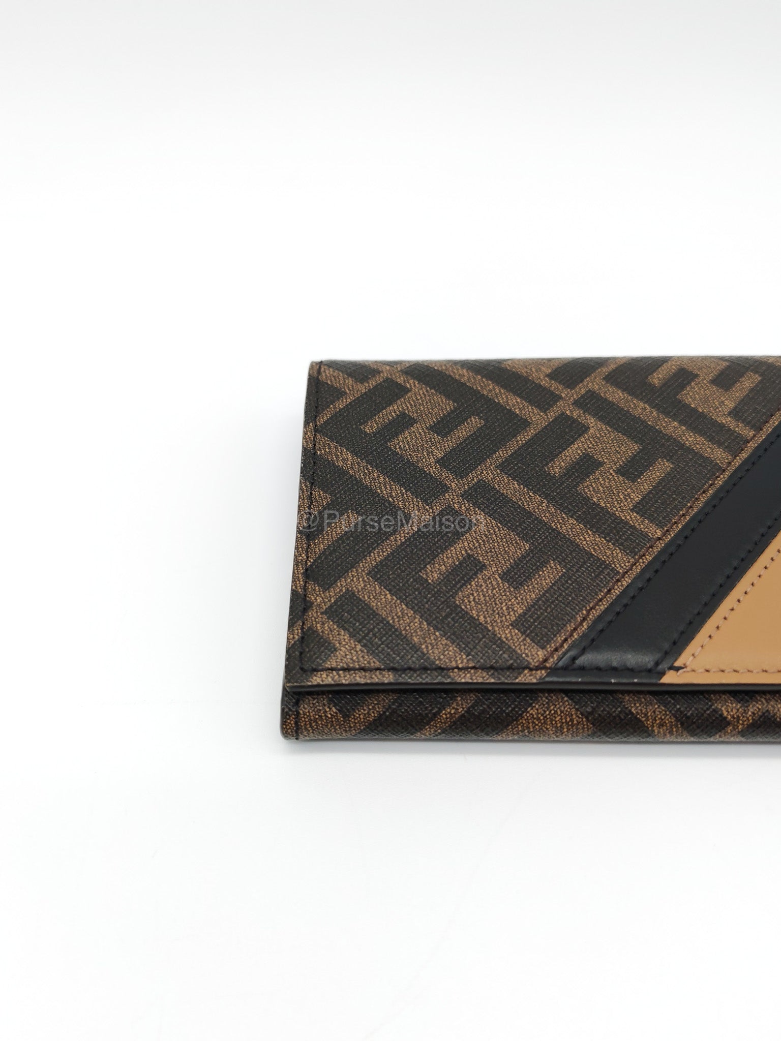 Fendi Diagonal Bi-fold Long Wallet in Brown/Black FF Logo Canvas | Purse Maison Luxury Bags Shop