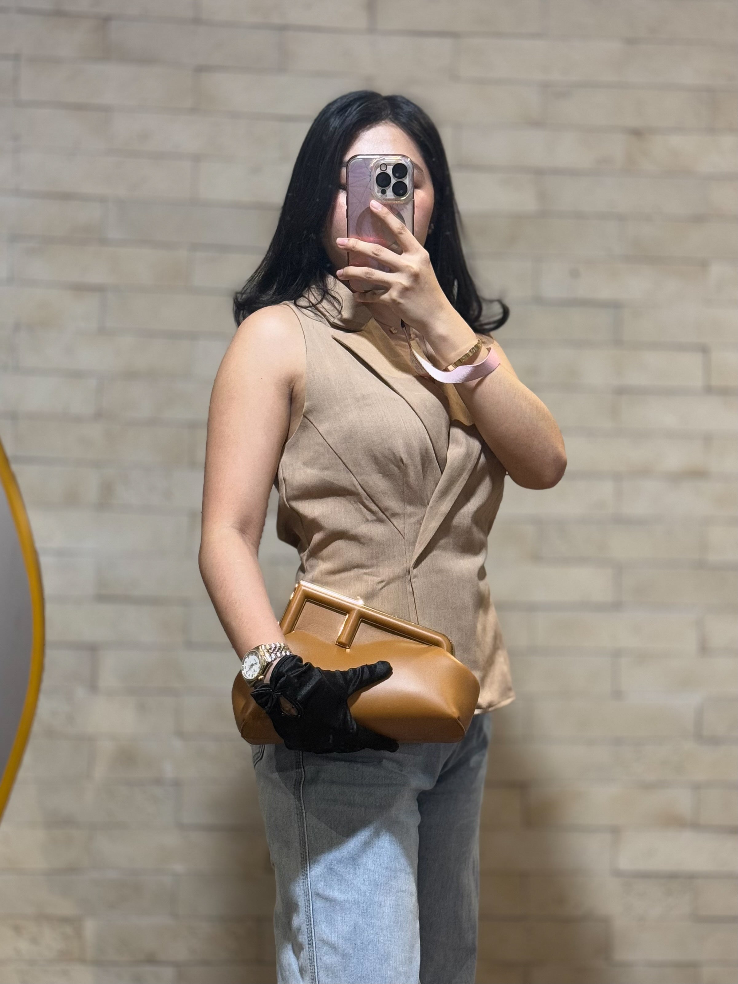 Fendi First Napa Leather Bag in Camel