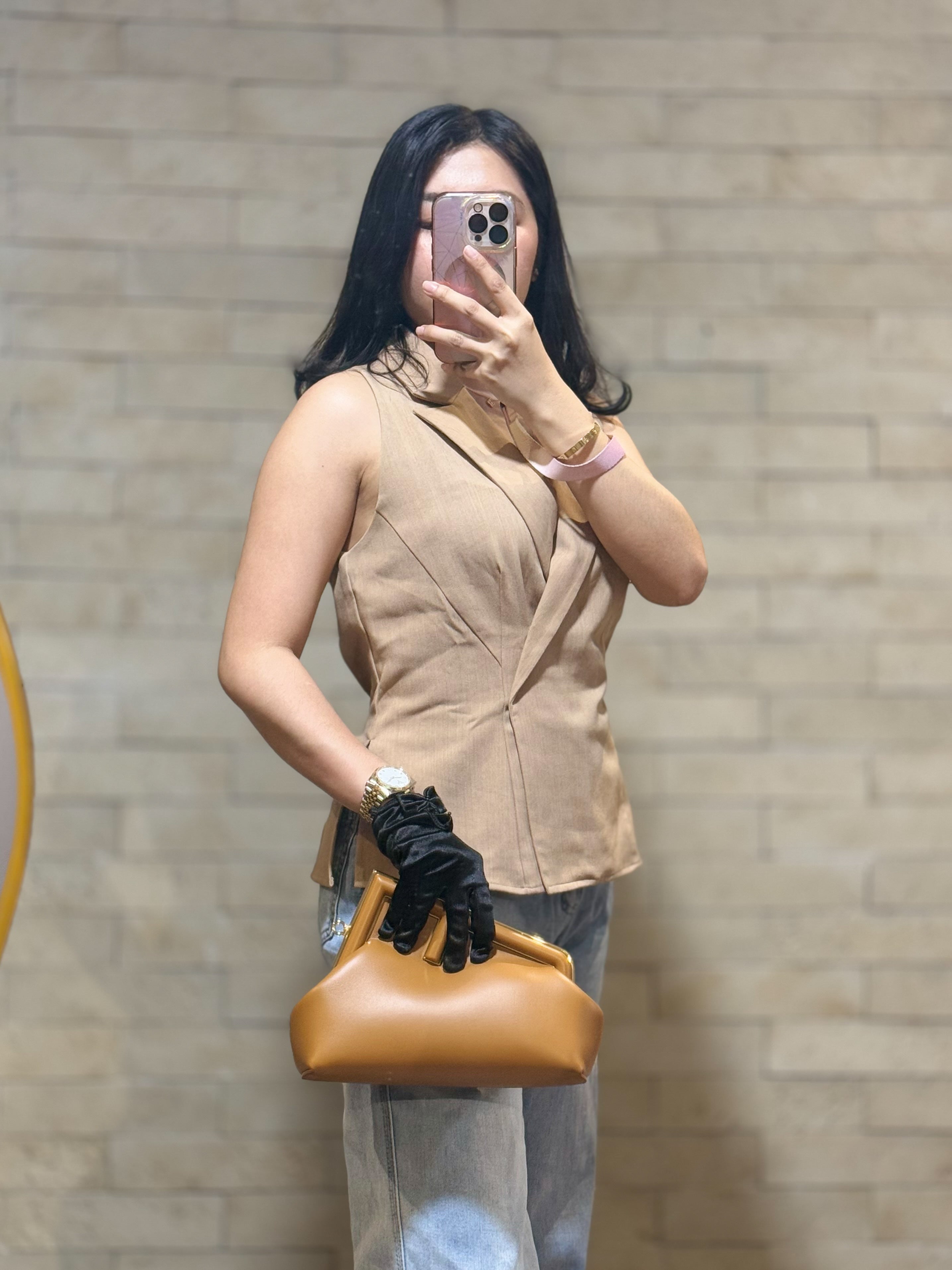 Fendi First Napa Leather Bag in Camel