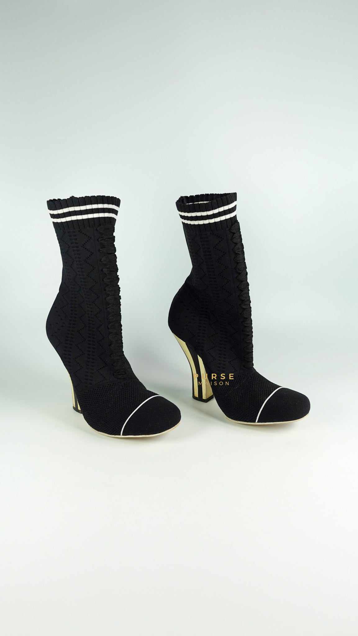 Fendi Knitted Heeled Ankle Boots Size 38
