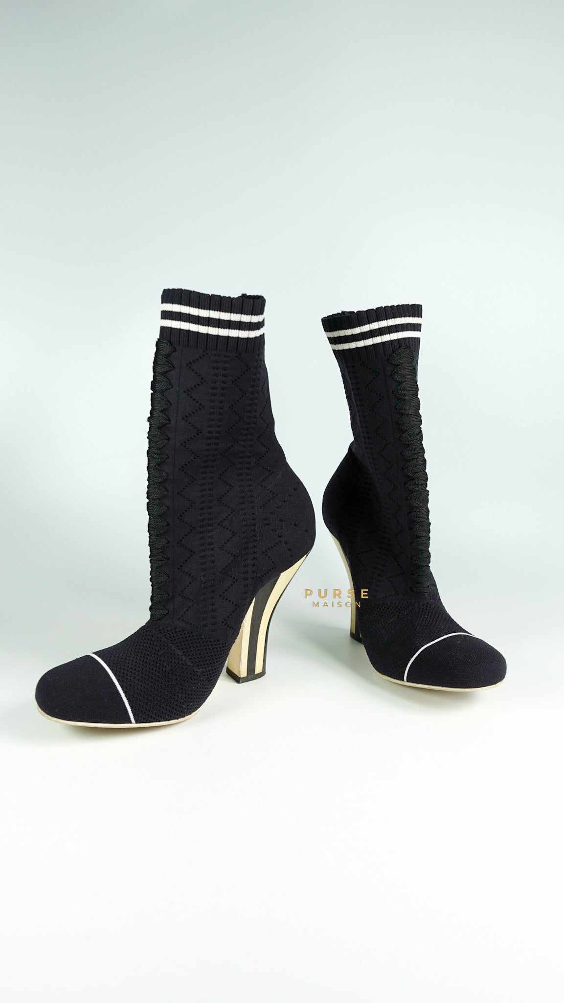 Fendi Knitted Heeled Ankle Boots Size 38