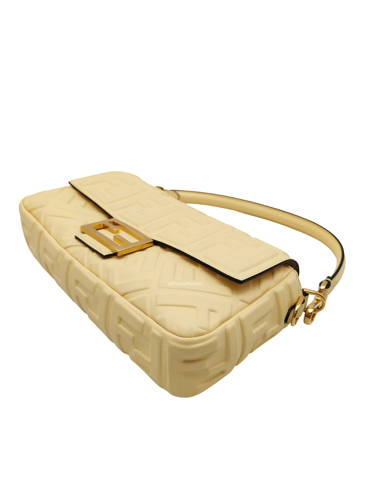 Fendi Medium Baguette FF Nappa Leather Gold Hardware Light Yellow | Purse Maison Luxury Bags Shop