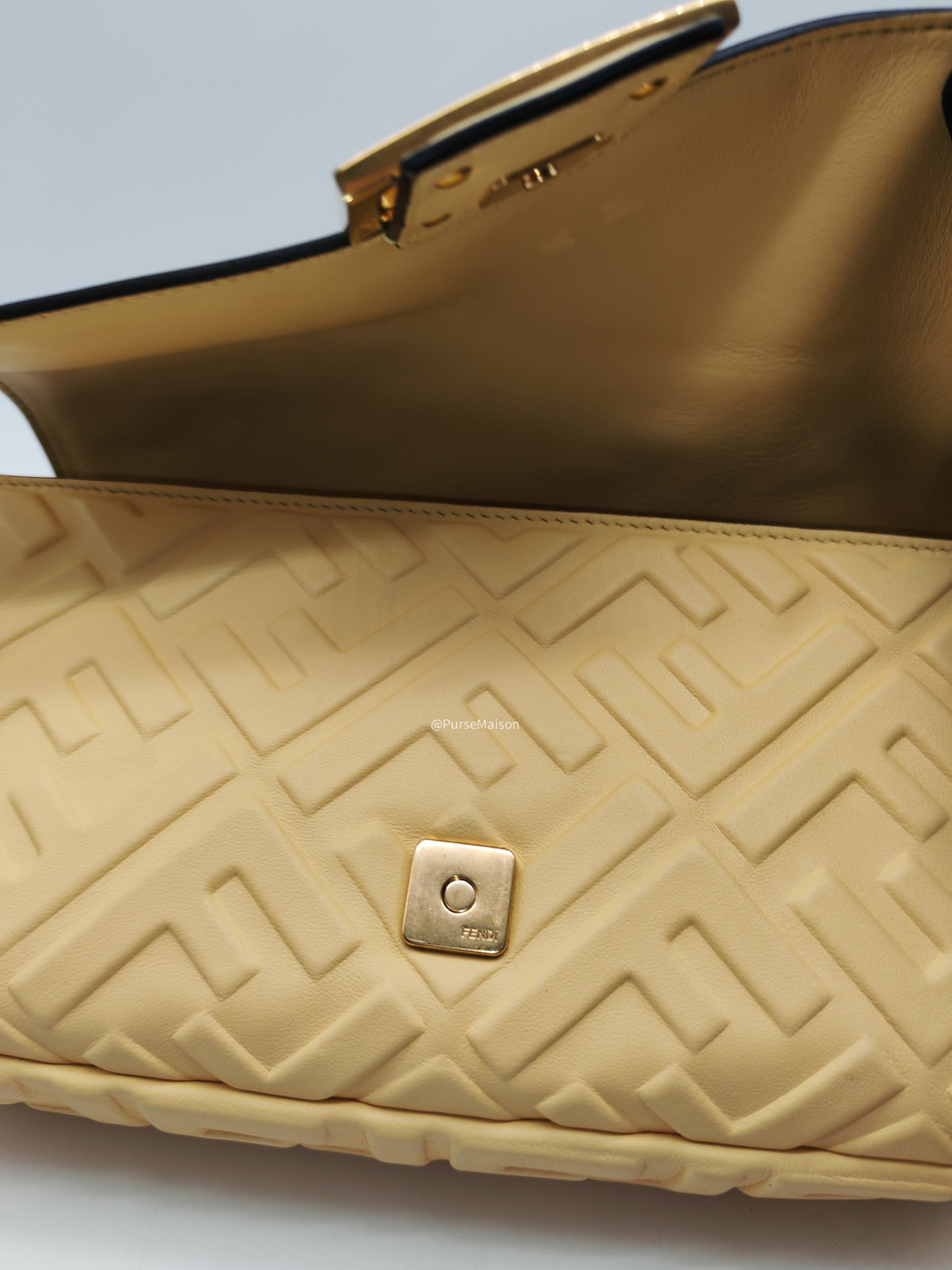 Fendi Medium Baguette FF Nappa Leather Gold Hardware Light Yellow | Purse Maison Luxury Bags Shop