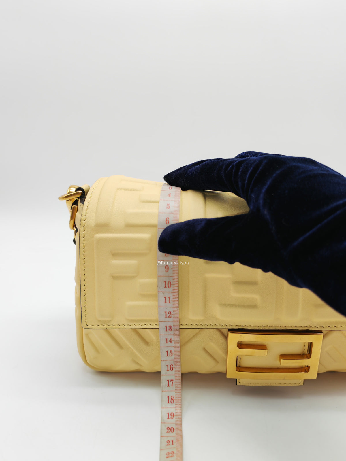Fendi Medium Baguette FF Nappa Leather Gold Hardware Light Yellow | Purse Maison Luxury Bags Shop