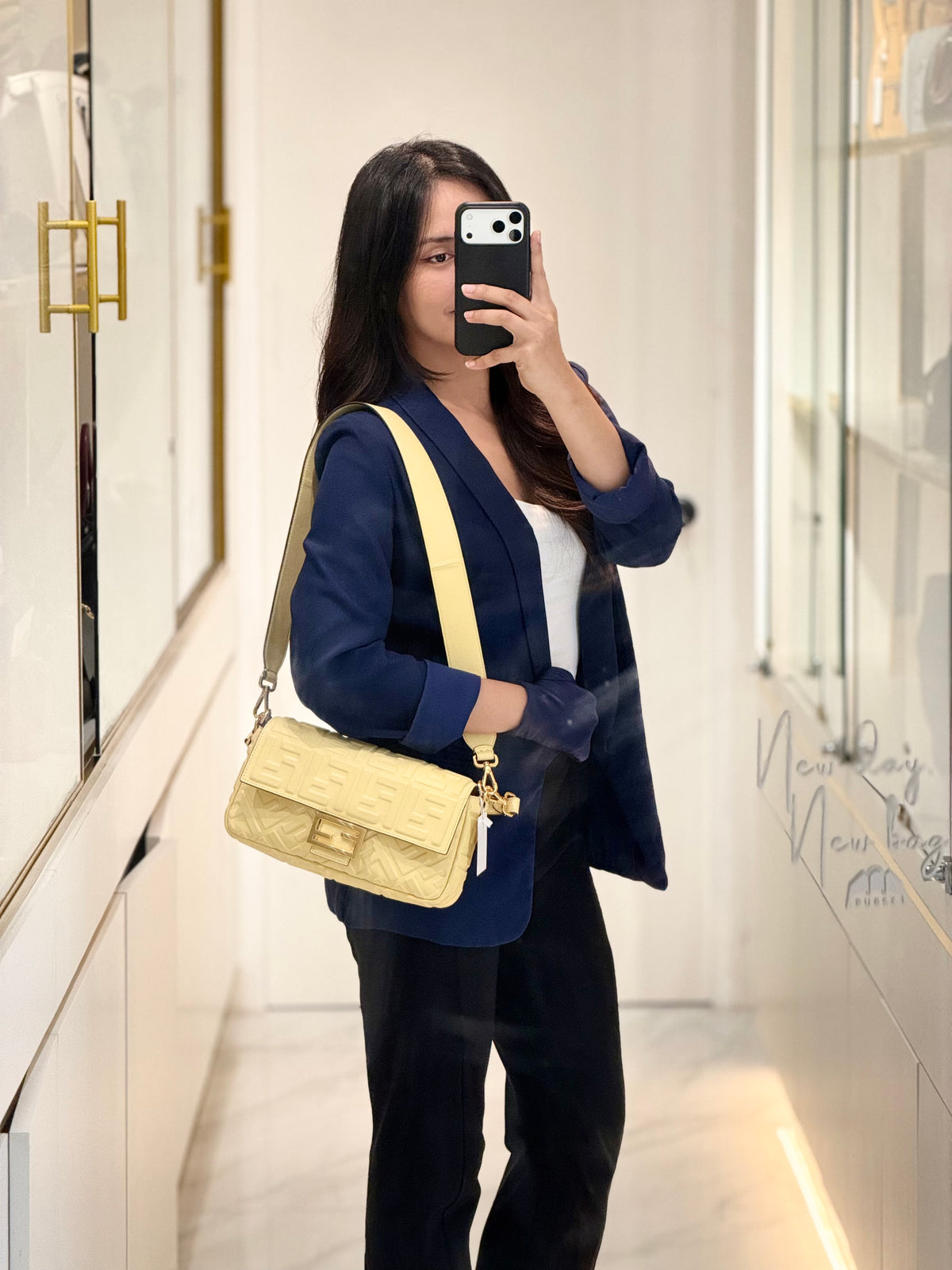 Fendi Medium Baguette FF Nappa Leather Gold Hardware Light Yellow | Purse Maison Luxury Bags Shop