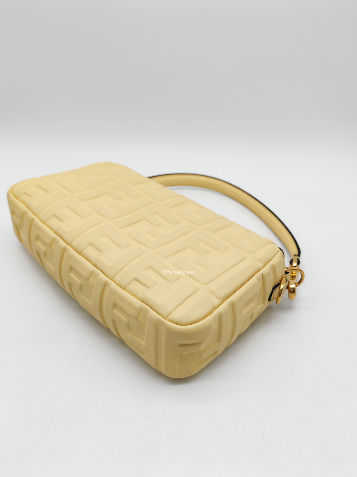 Fendi Medium Baguette FF Nappa Leather Gold Hardware Light Yellow | Purse Maison Luxury Bags Shop