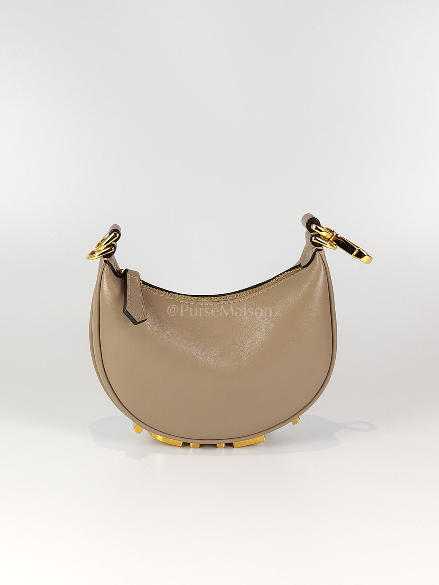 Mini Fendigraphy Hobo Bag Tortora in Beige Calfskin Leather & Gold Hardware | Purse Maison Luxury Bags Shop