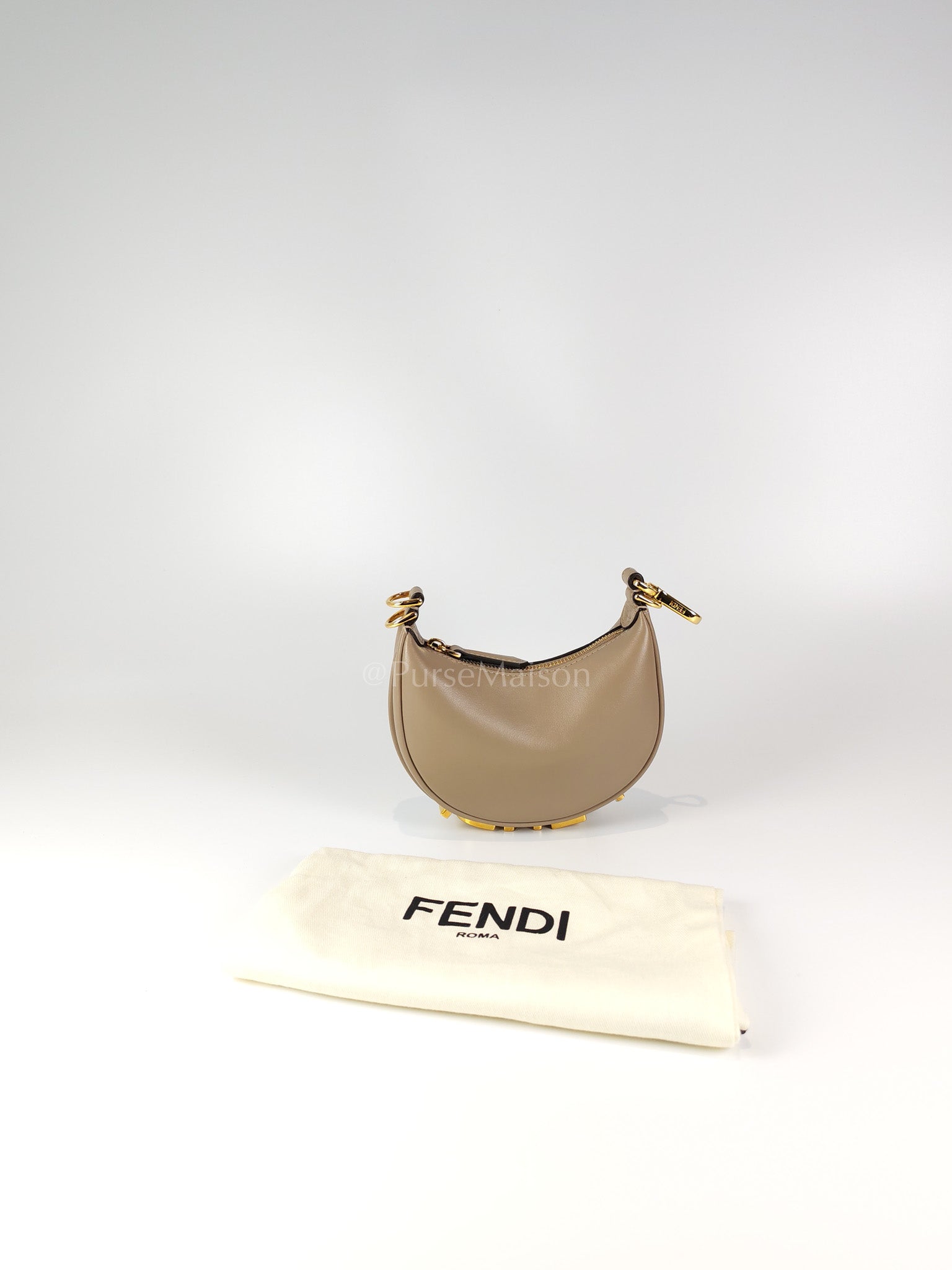 Mini Fendigraphy Hobo Bag Tortora in Beige Calfskin Leather & Gold Hardware | Purse Maison Luxury Bags Shop
