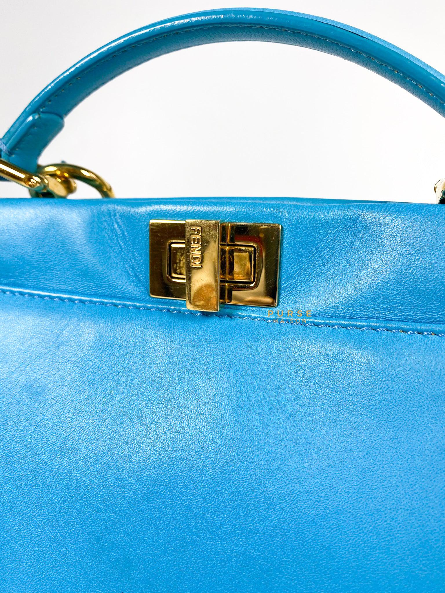 Fendi Mini Peekaboo Nappa Leather Gold hardware Sky Blue