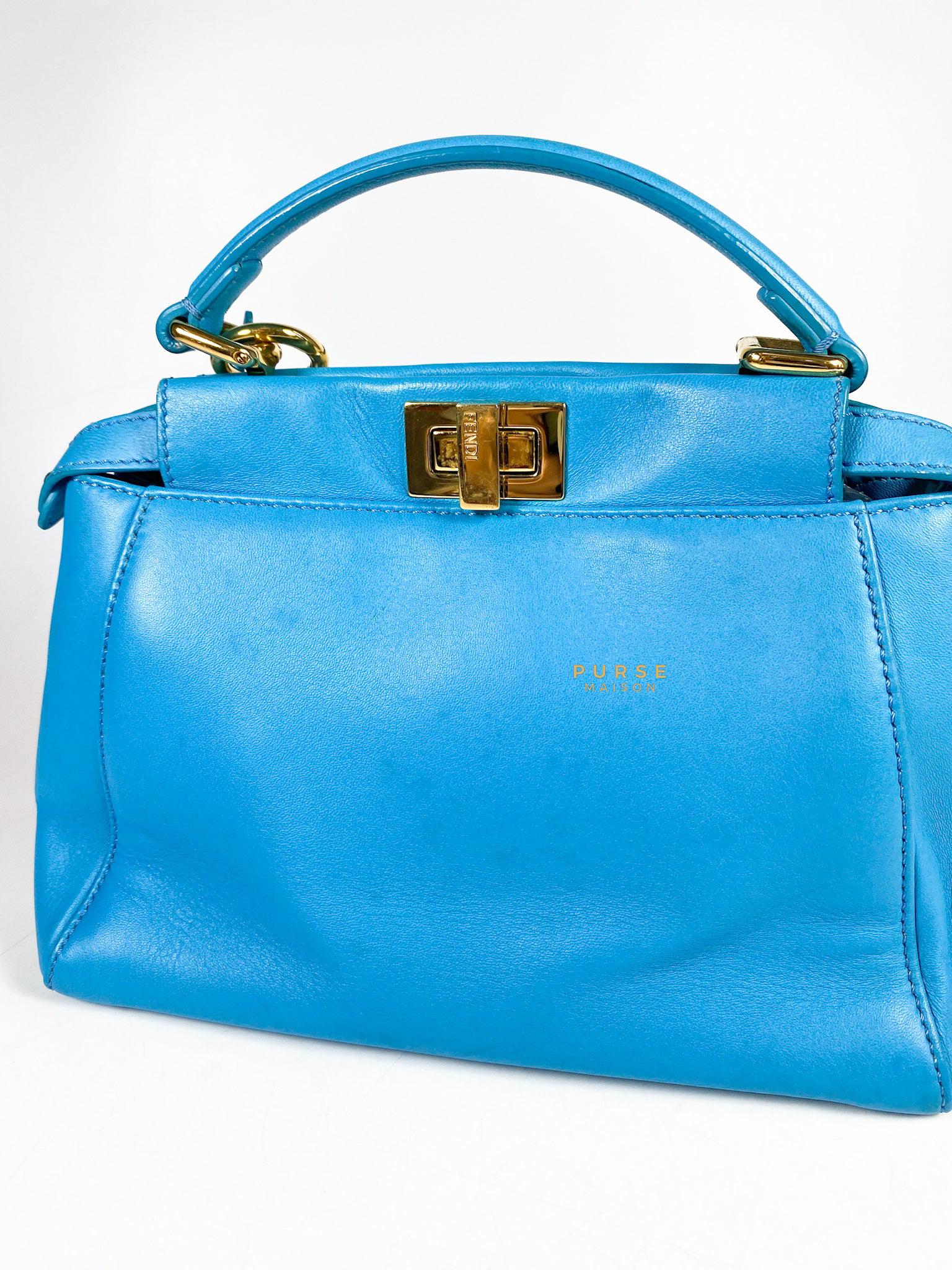 Fendi Mini Peekaboo Nappa Leather Gold hardware Sky Blue