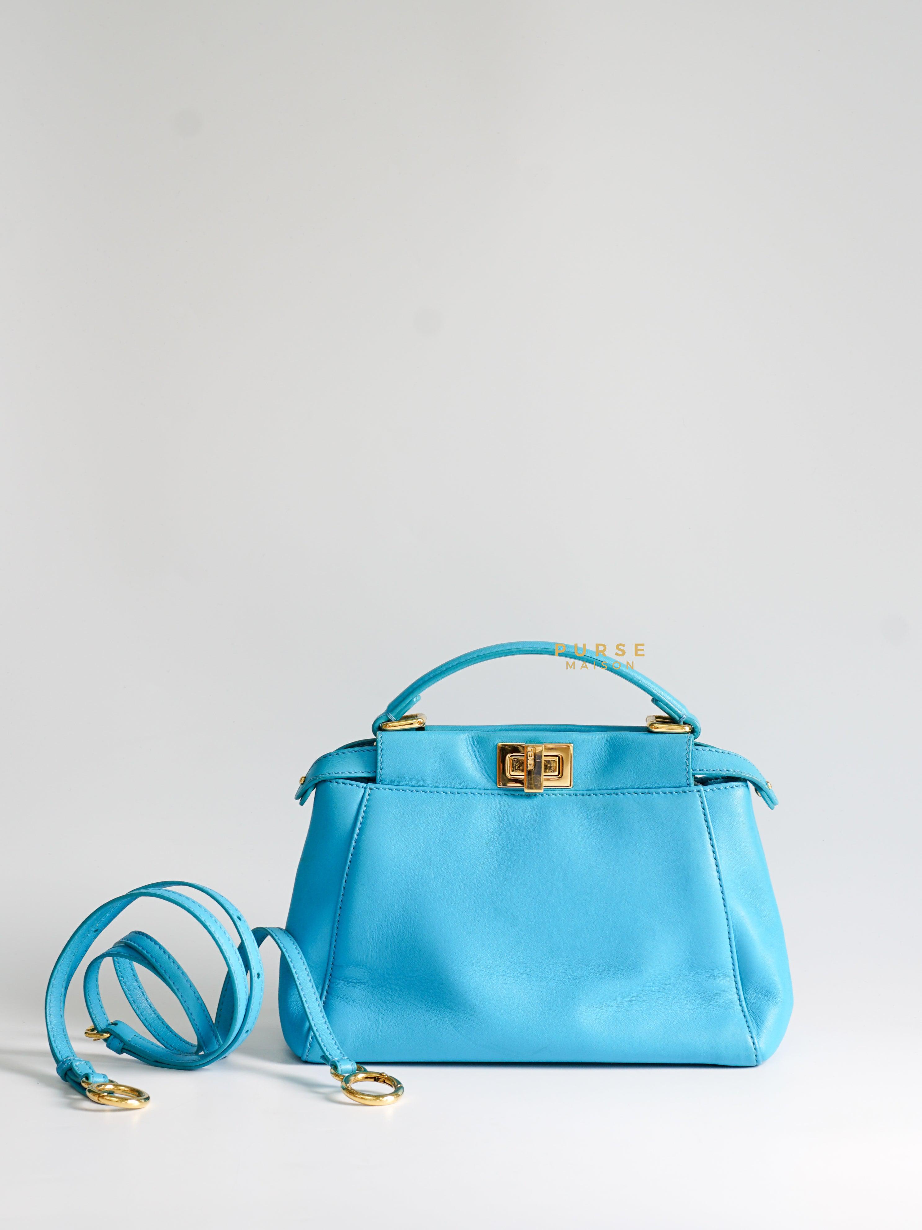 Fendi Mini Peekaboo Nappa Leather Gold hardware Sky Blue