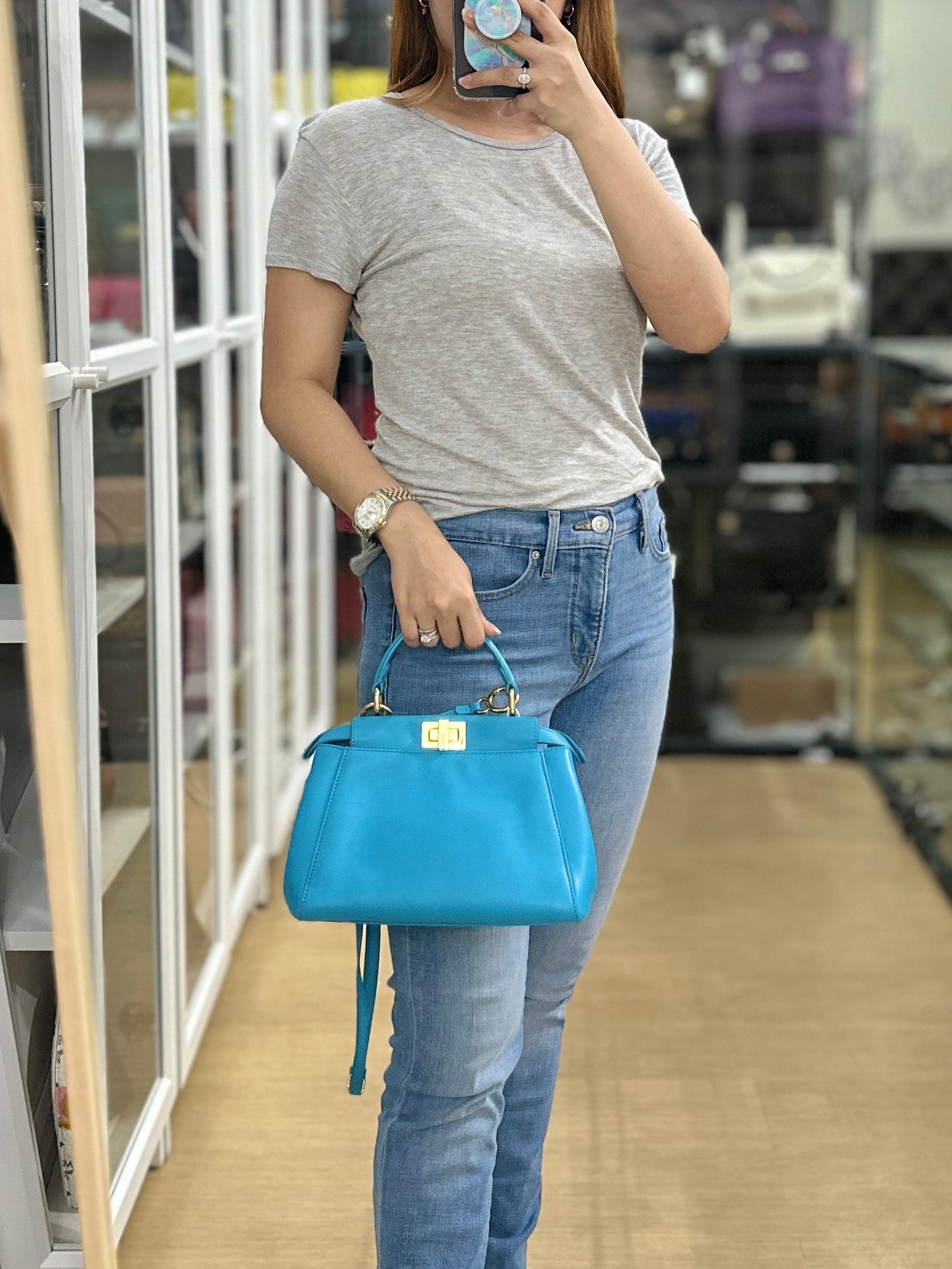 Fendi Mini Peekaboo Nappa Leather Gold hardware Sky Blue