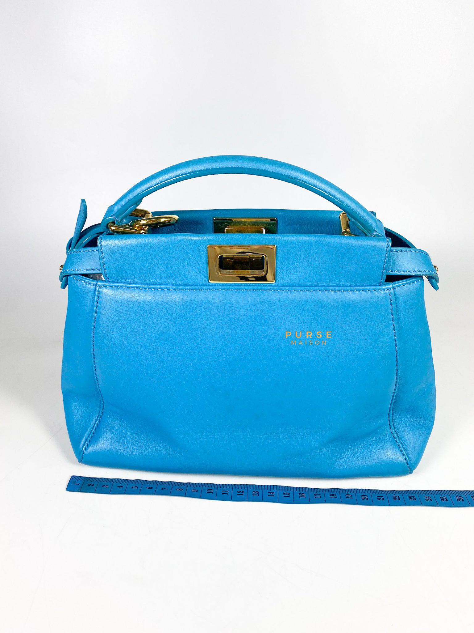 Fendi Mini Peekaboo Nappa Leather Gold hardware Sky Blue