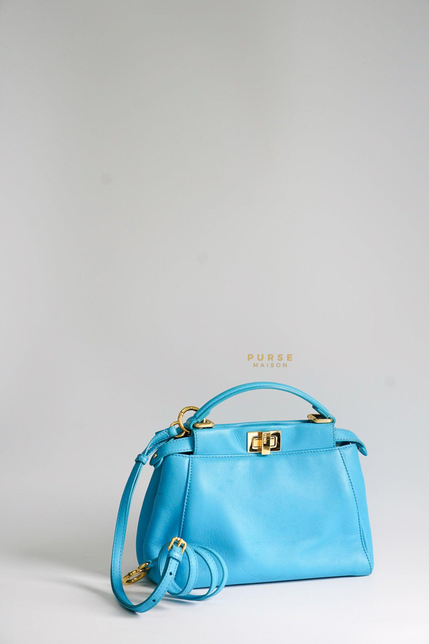 Fendi Mini Peekaboo Nappa Leather Gold hardware Sky Blue