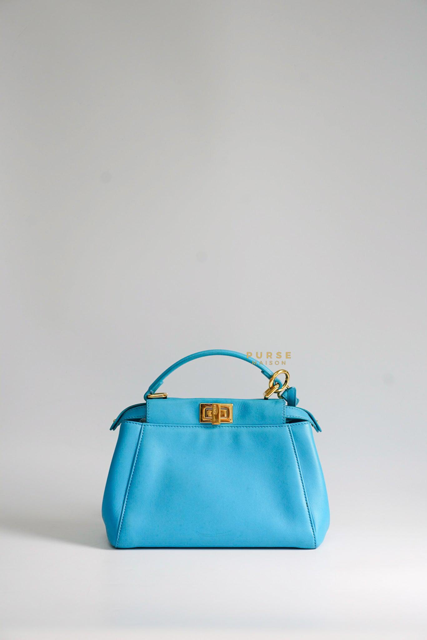 Fendi Mini Peekaboo Nappa Leather Gold hardware Sky Blue