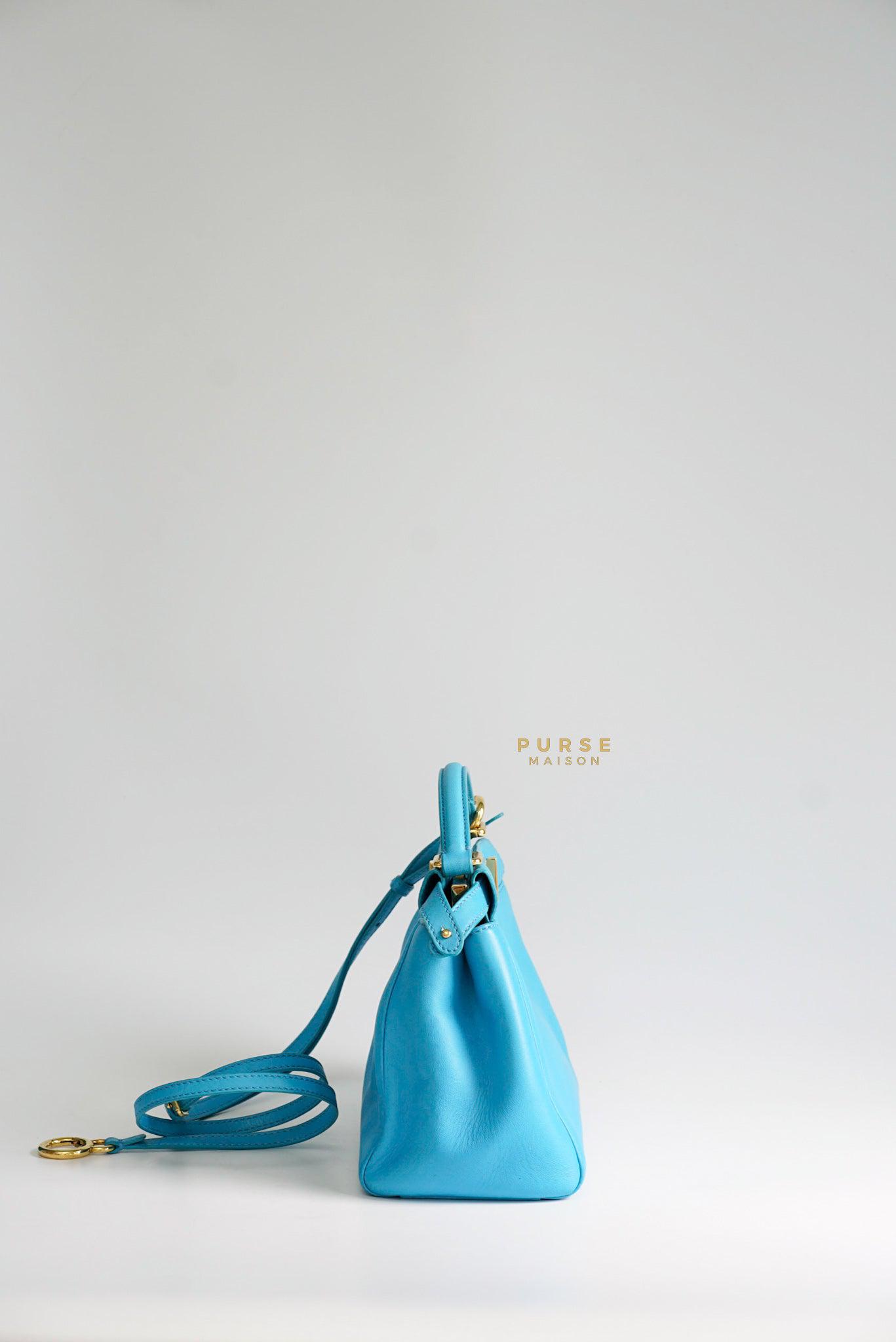 Fendi Mini Peekaboo Nappa Leather Gold hardware Sky Blue