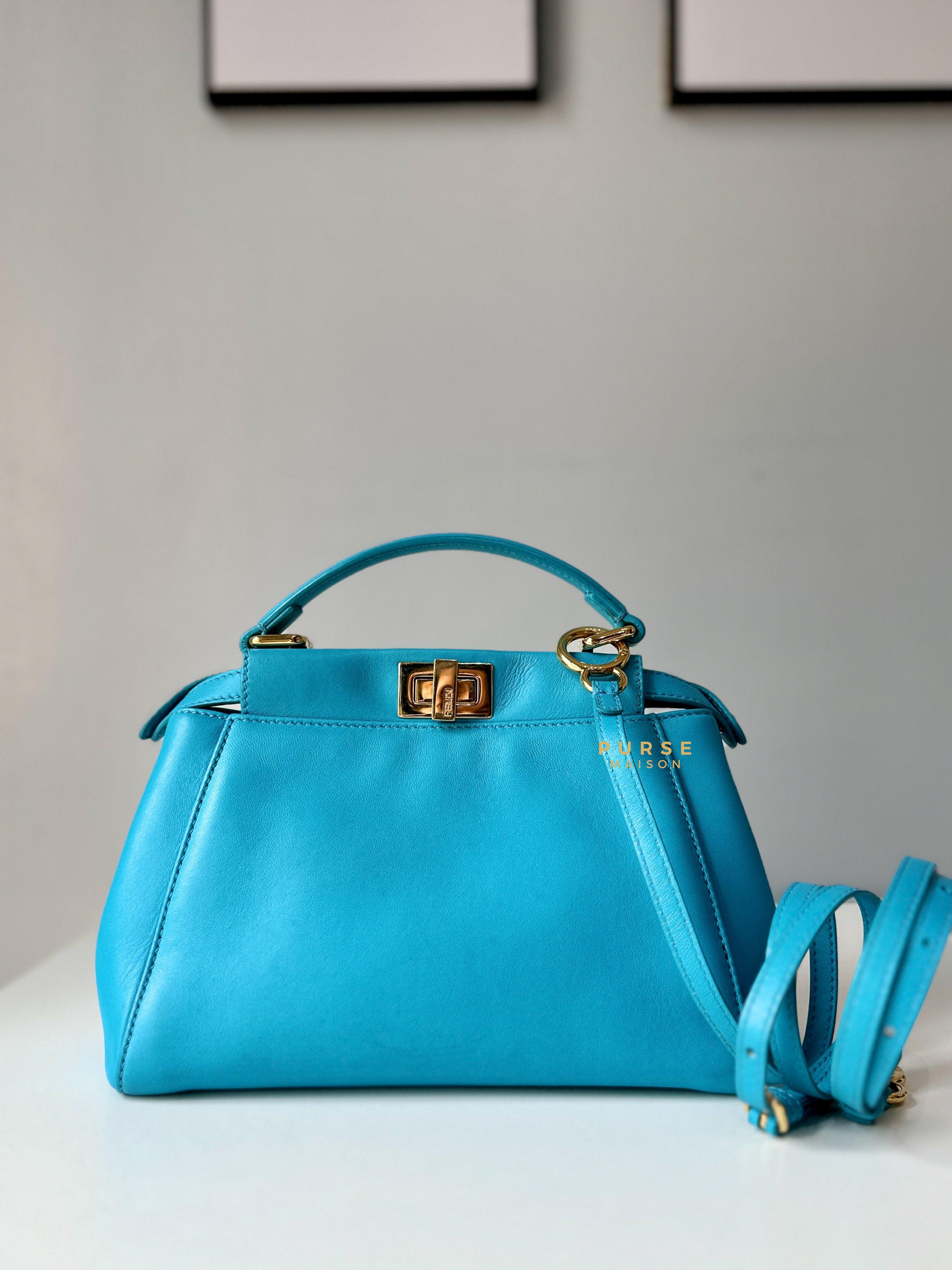 Fendi Mini Peekaboo Nappa Leather Gold hardware Sky Blue