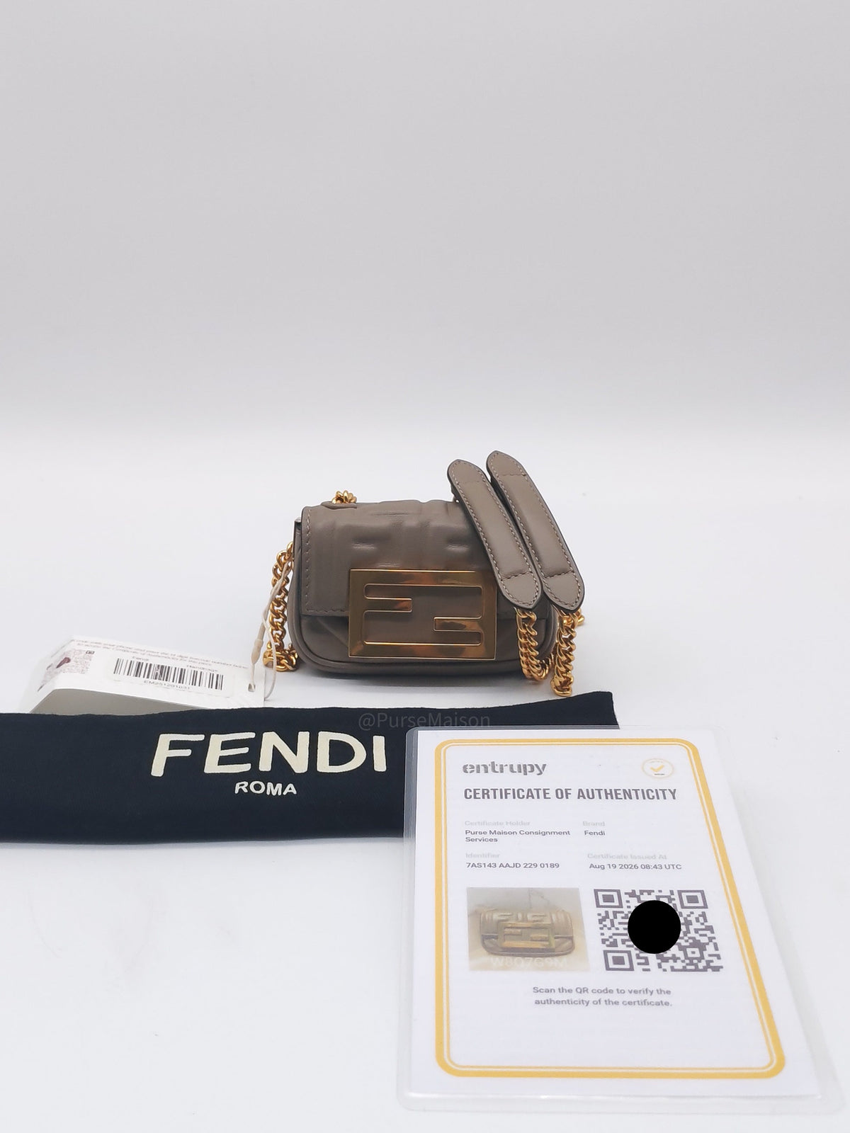 Fendi Nano Baguette Micro Bag in Zucca FF Leather | Purse Maison Luxury Bags Shop