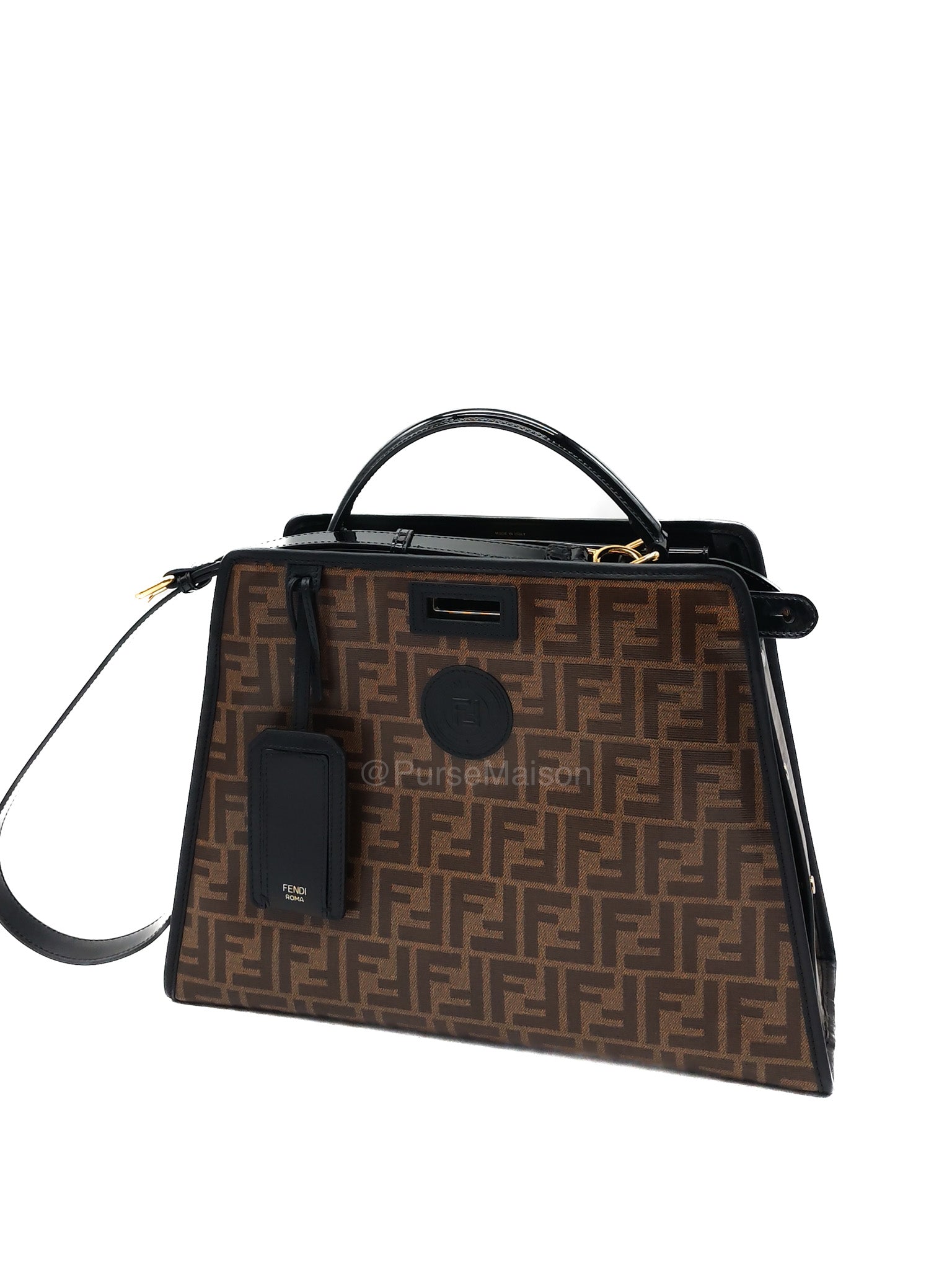Fendi Peekaboo Defende Cover in Zucca Print Coated Canvas and Gold Hardware | Purse Maison Luxury Bags Shop