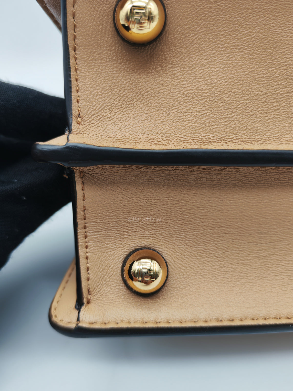 Fendi Peekaboo ISeeU Bag in Dark Beige Calfskin Leather and Gold Hardware | Purse Maison Luxury Bags Shop