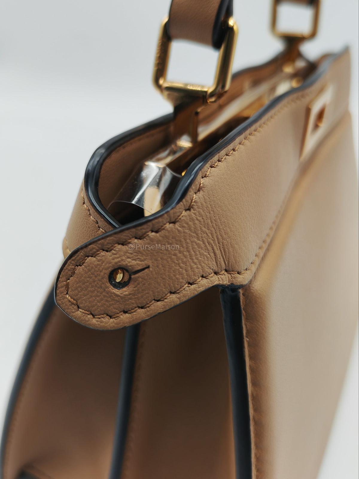 Fendi Peekaboo ISeeU Bag in Dark Beige Calfskin Leather and Gold Hardware | Purse Maison Luxury Bags Shop