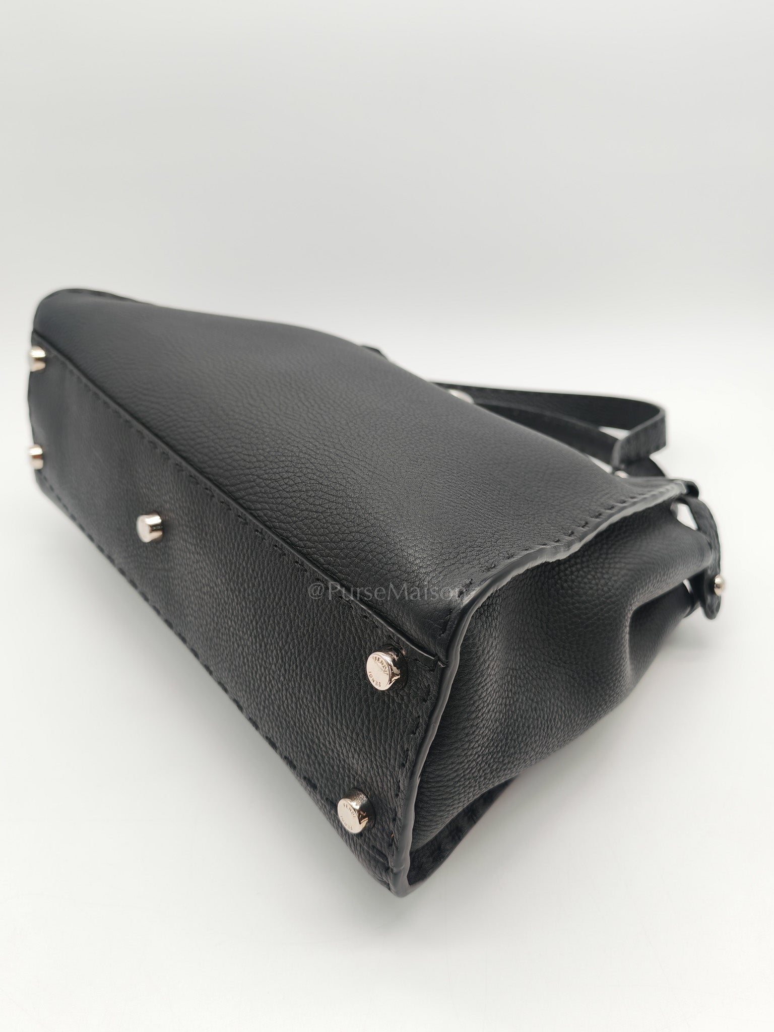 Fendi Peekaboo Medium in Black Grained Leather Silver Hardware | Purse Maison Luxury Bags Shop