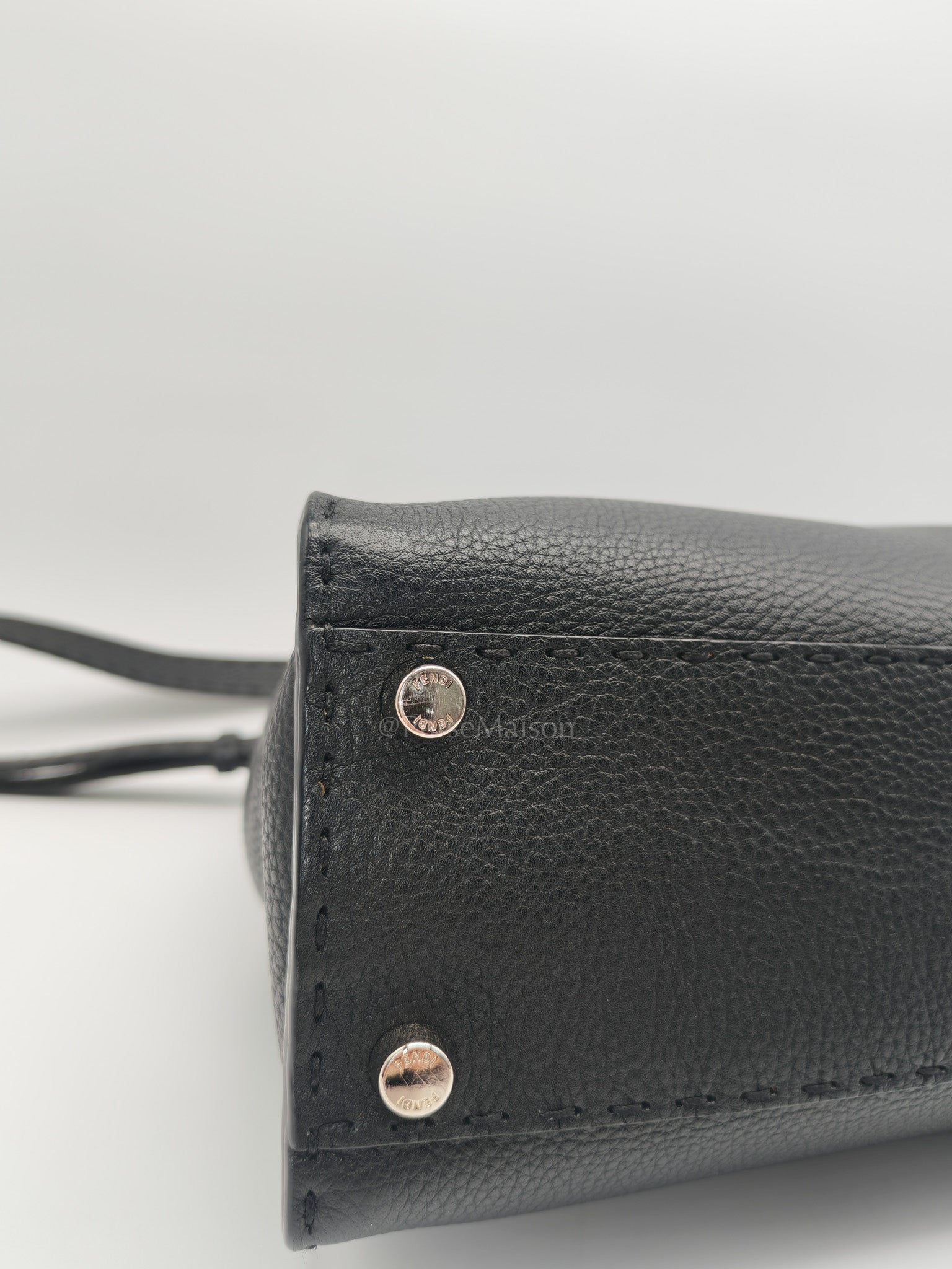 Fendi Peekaboo Medium in Black Grained Leather Silver Hardware | Purse Maison Luxury Bags Shop