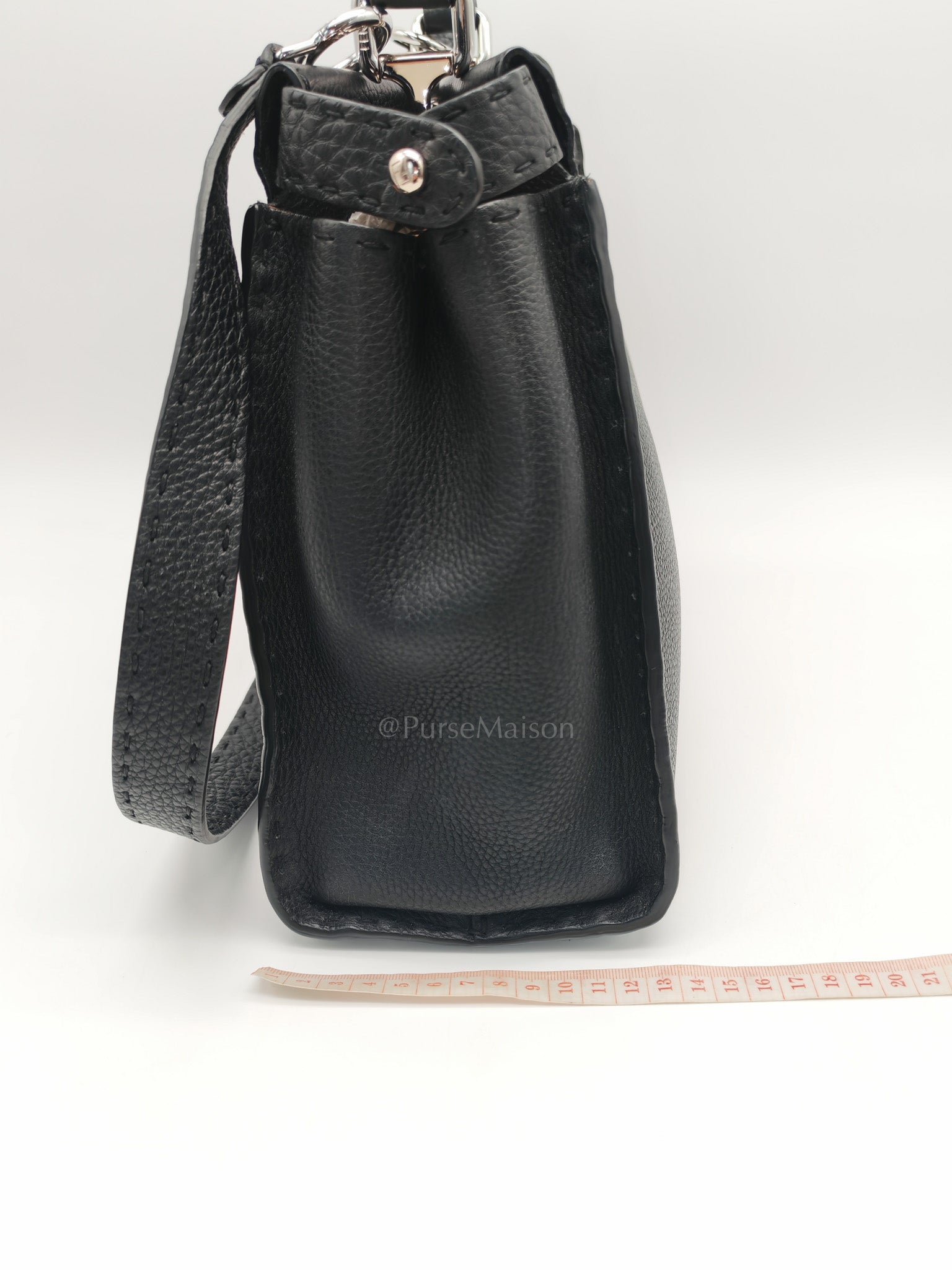 Fendi Peekaboo Medium in Black Grained Leather Silver Hardware | Purse Maison Luxury Bags Shop