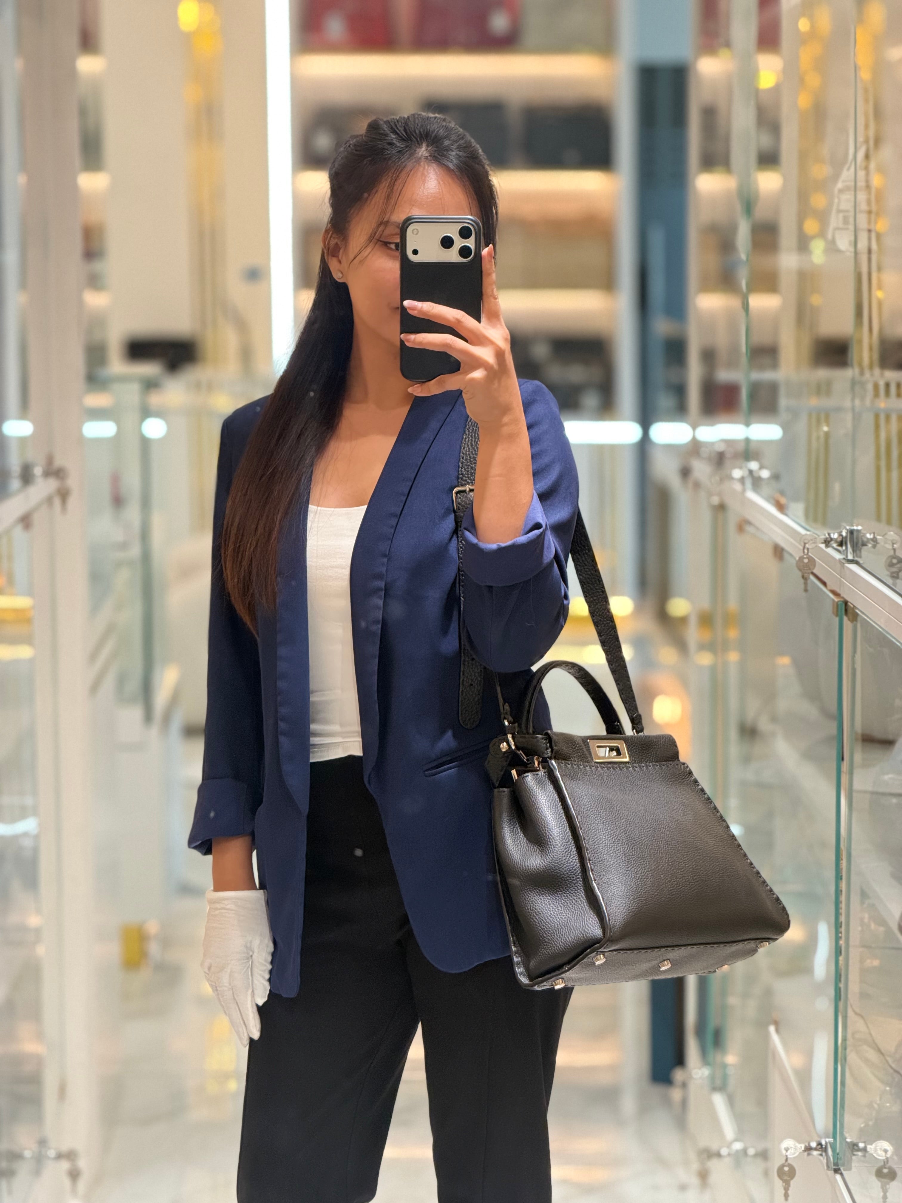 Fendi Peekaboo Medium in Black Grained Leather Silver Hardware | Purse Maison Luxury Bags Shop