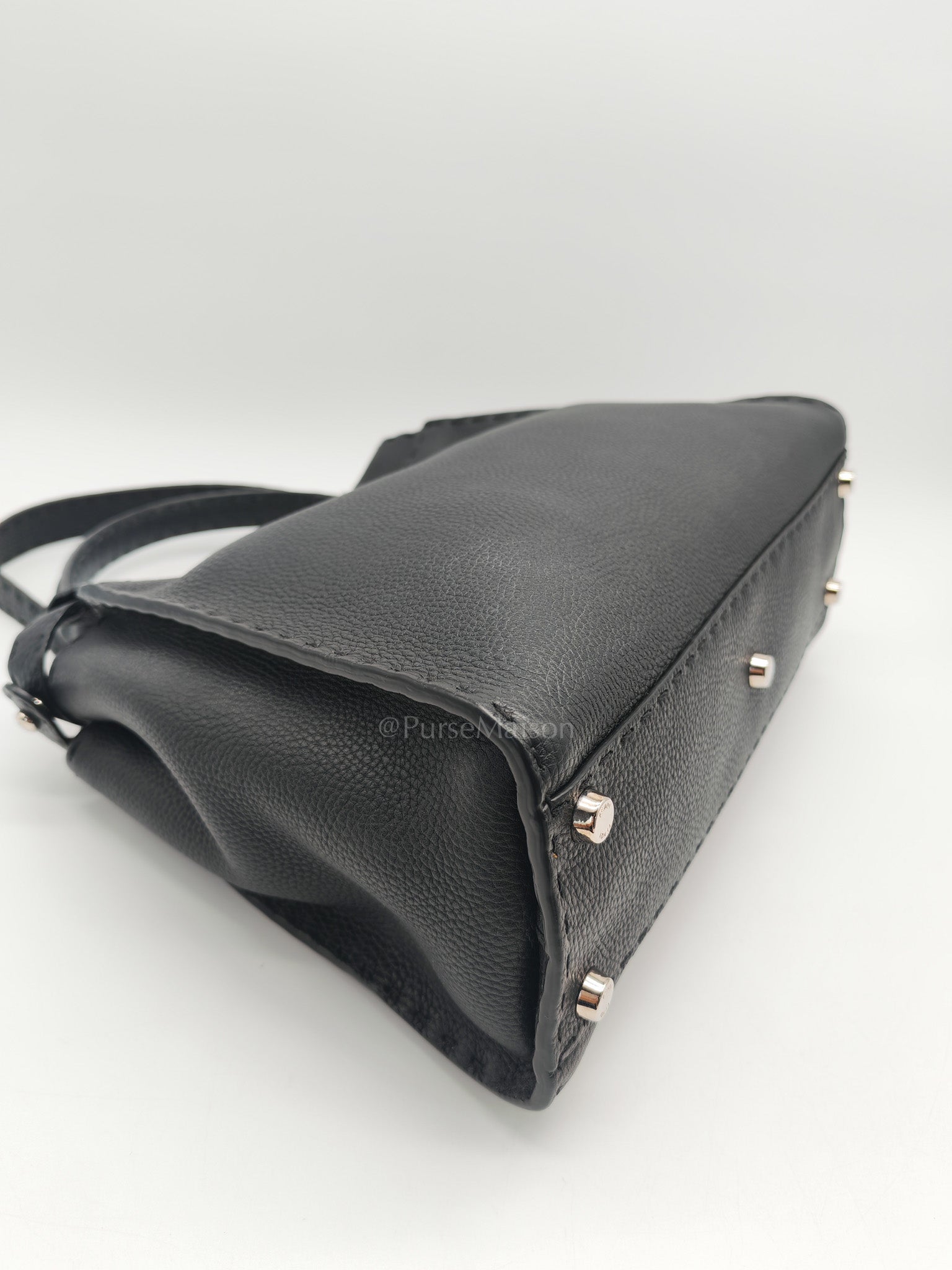 Fendi Peekaboo Medium in Black Grained Leather Silver Hardware | Purse Maison Luxury Bags Shop