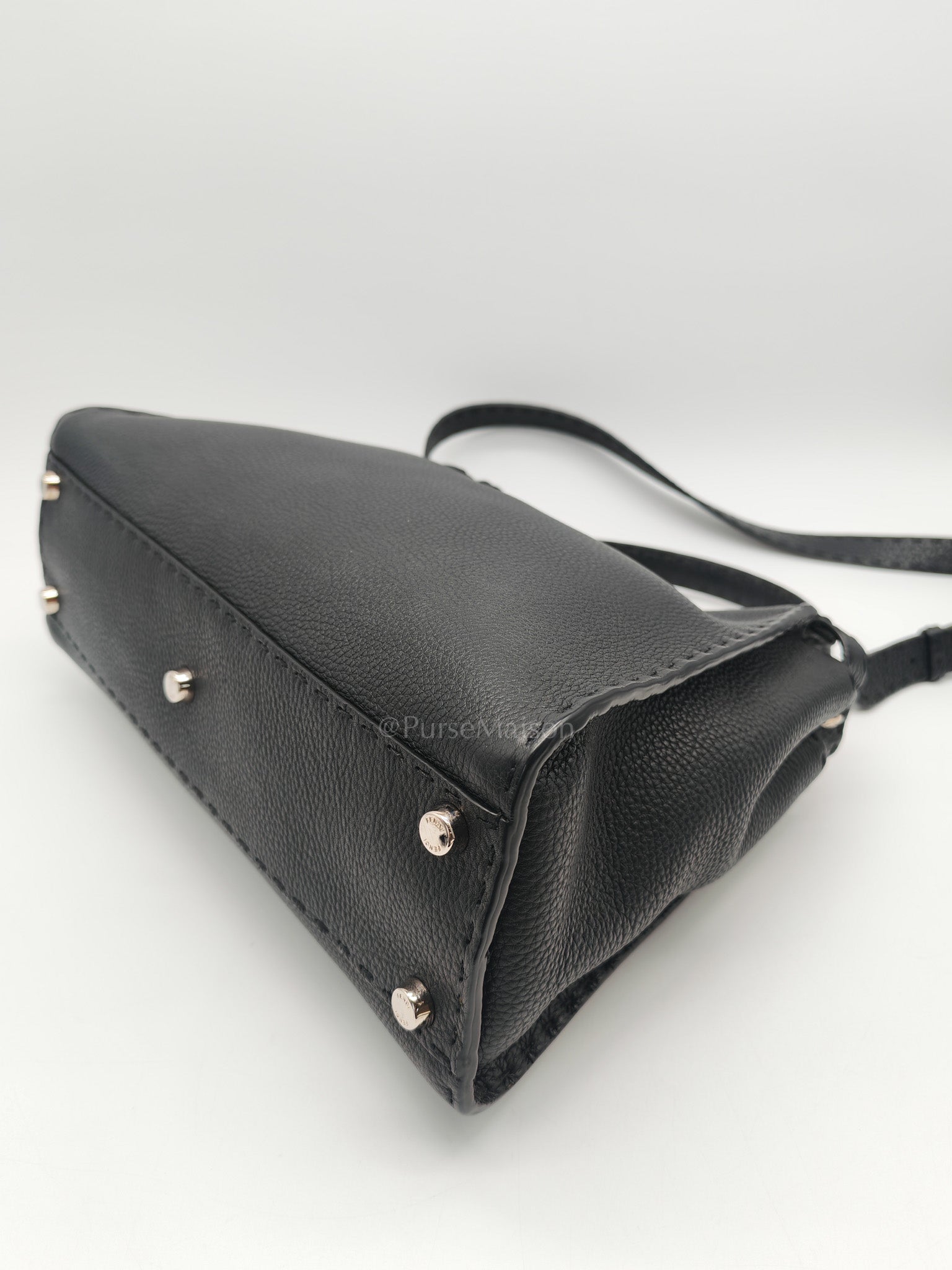 Fendi Peekaboo Medium in Black Grained Leather Silver Hardware | Purse Maison Luxury Bags Shop