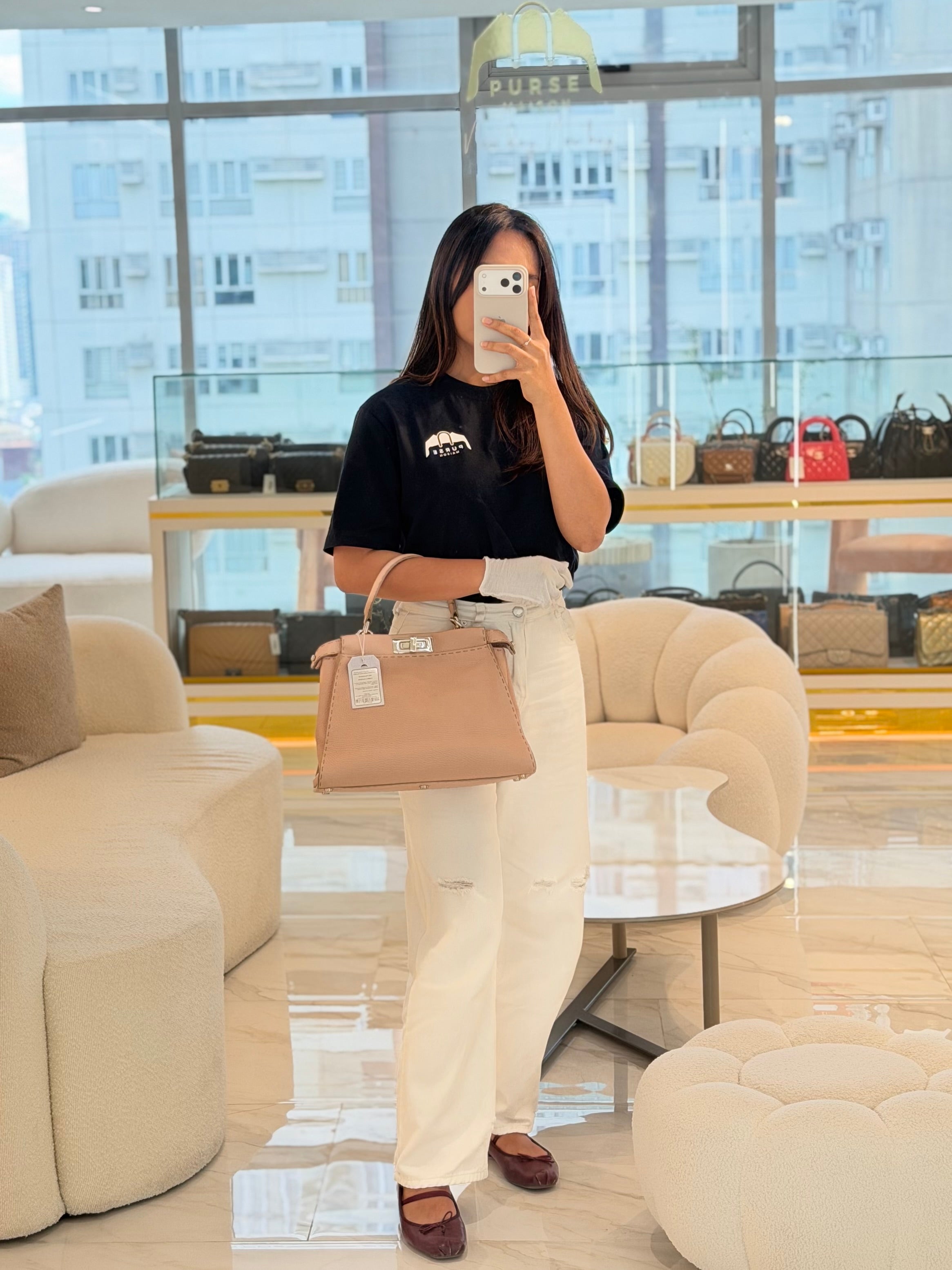 Peekaboo Medium in Cotton Candy Pink Selleria Leather Silver Harwdare | Purse Maison Luxury Bags Shop