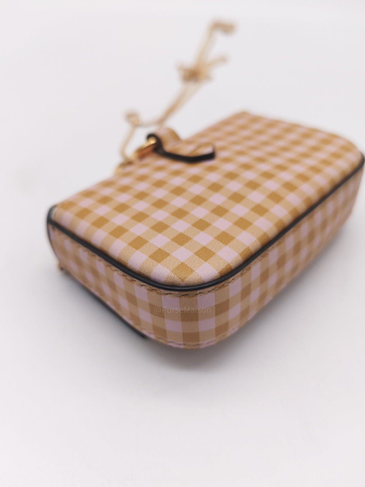 Fendi Vitello Century Nano Gingham Baguette Charm Rosewood Mustard | Purse Maison Luxury Bags Shop