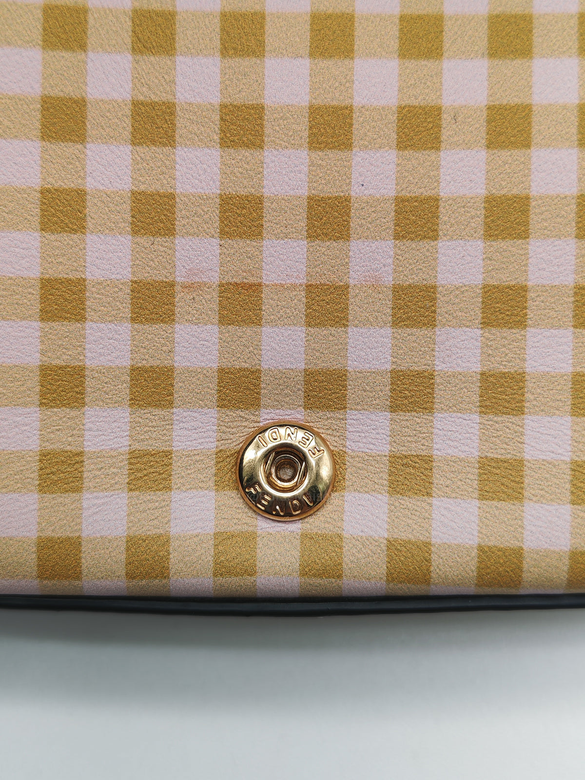 Fendi Vitello Century Nano Gingham Baguette Charm Rosewood Mustard | Purse Maison Luxury Bags Shop
