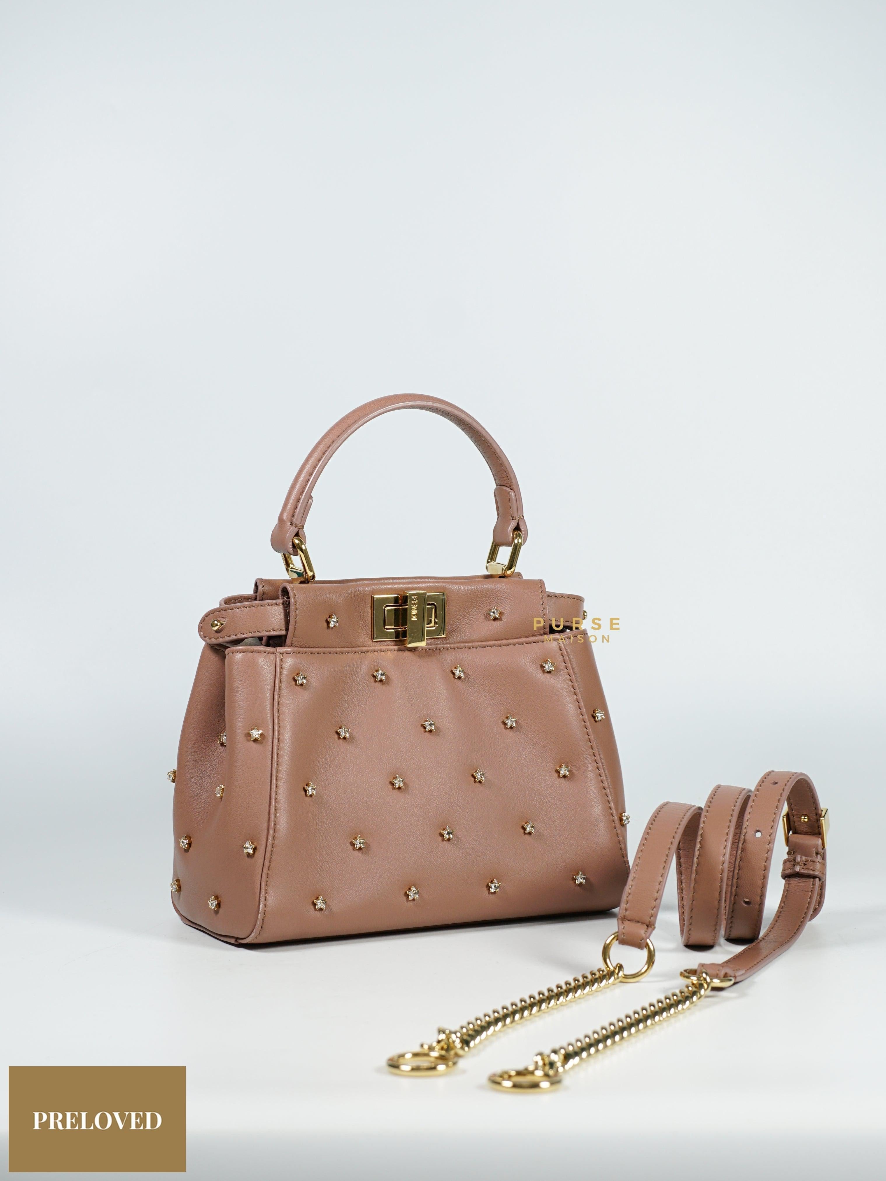 Fendi XS Peekaboo with Crystal Studded Rose Pink Bag (limited edition)