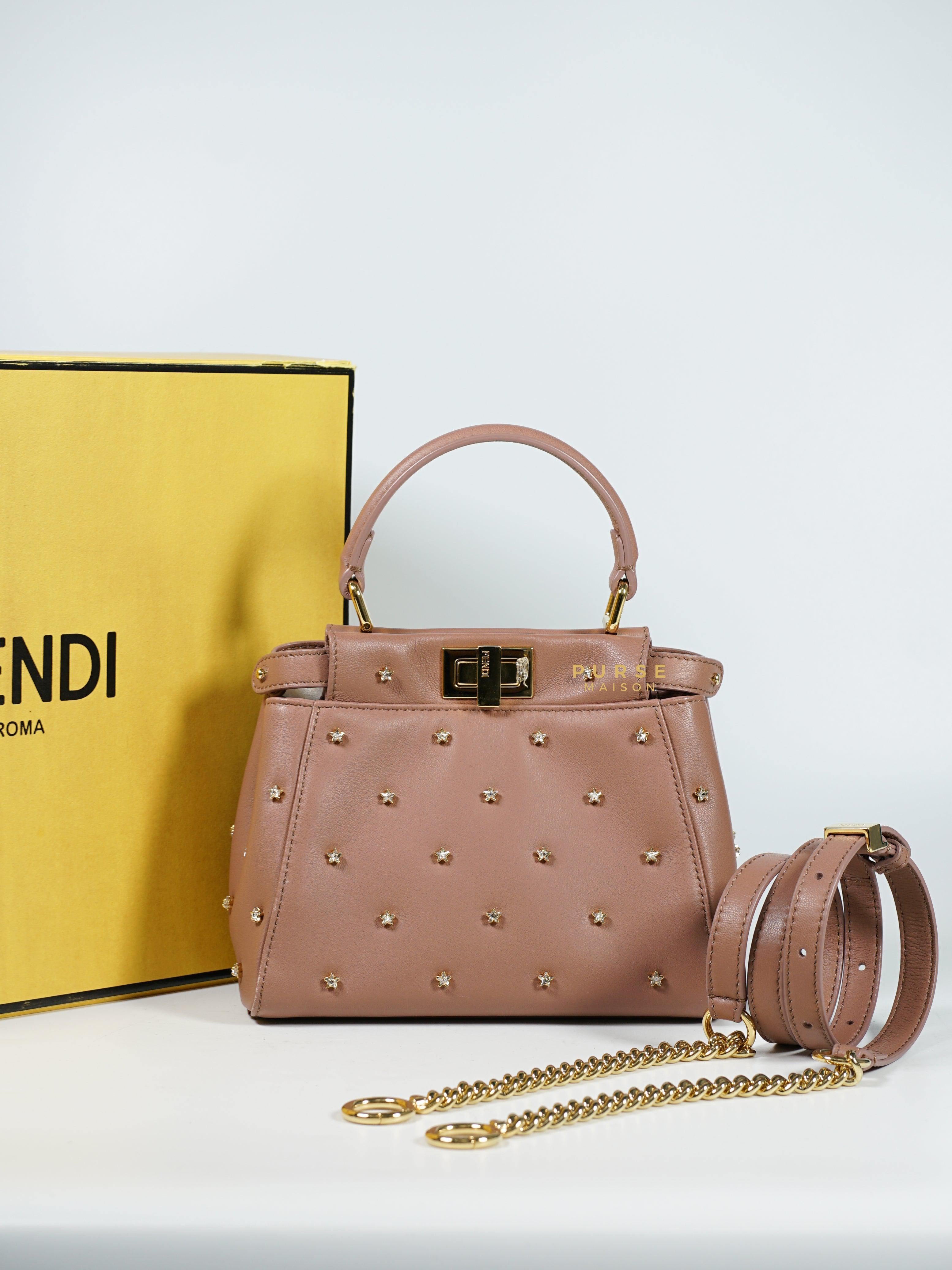 Fendi XS Peekaboo with Crystal Studded Rose Pink Bag (limited edition)