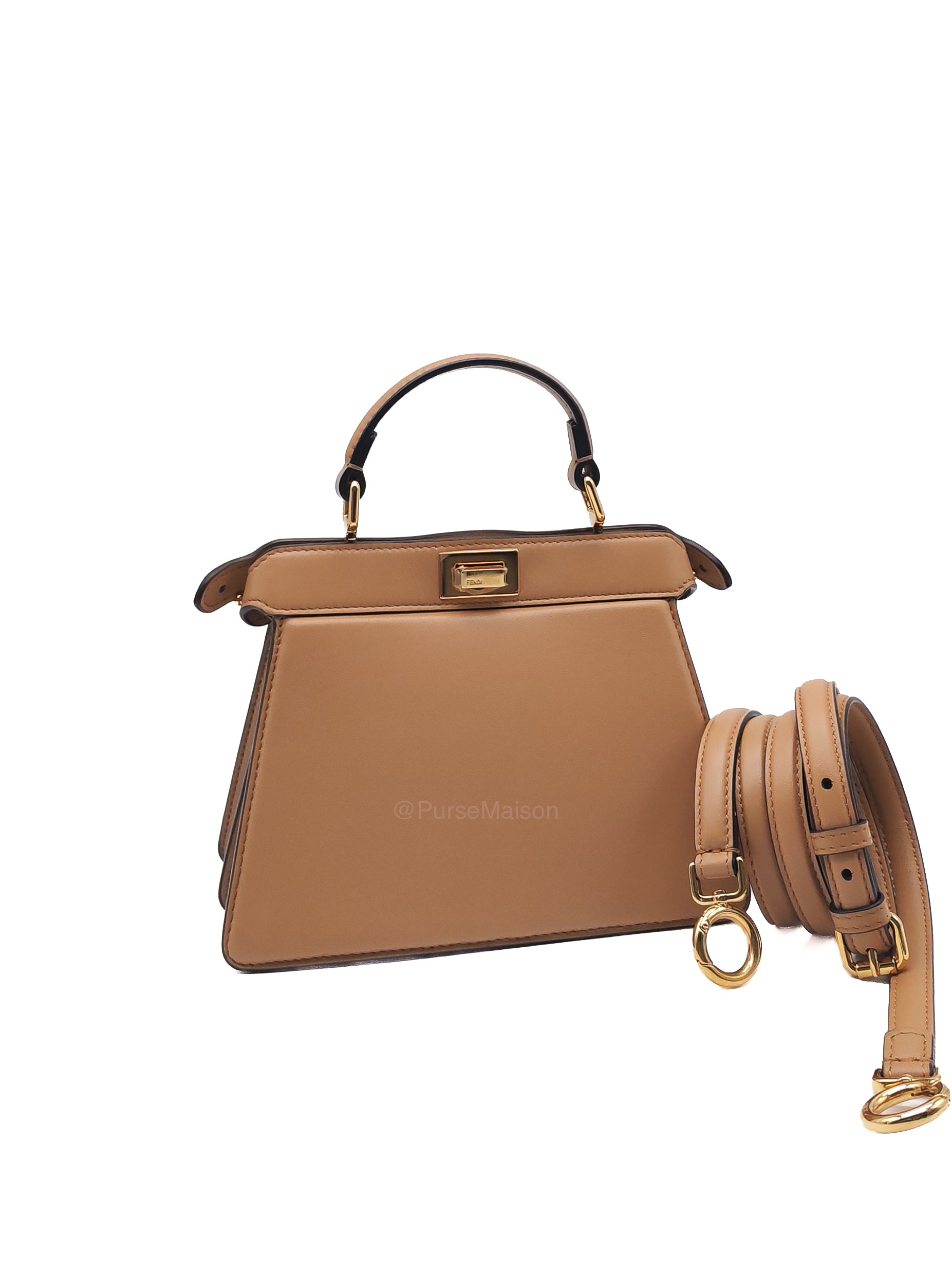 Fendi Peekaboo ISeeU Bag in Dark Beige Calfskin Leather and Gold Hardware