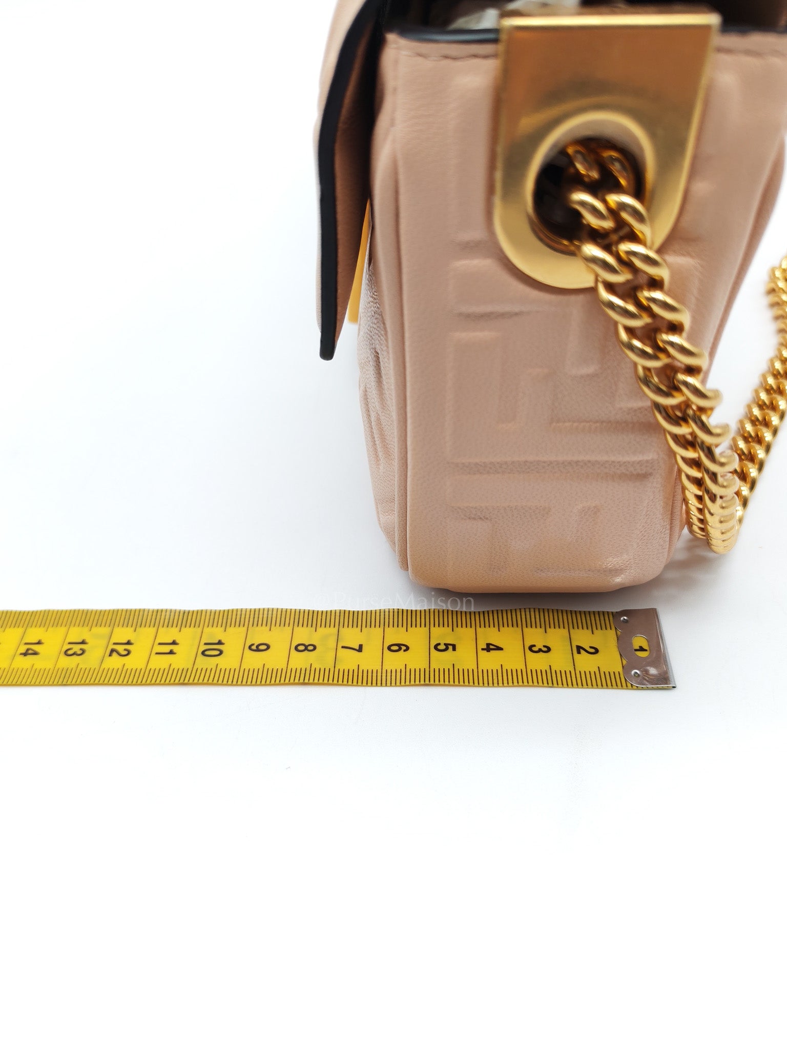Baguette Chain Midi Bag in Light Rose Nappa FF Embossed Leather & Gold Hardware
