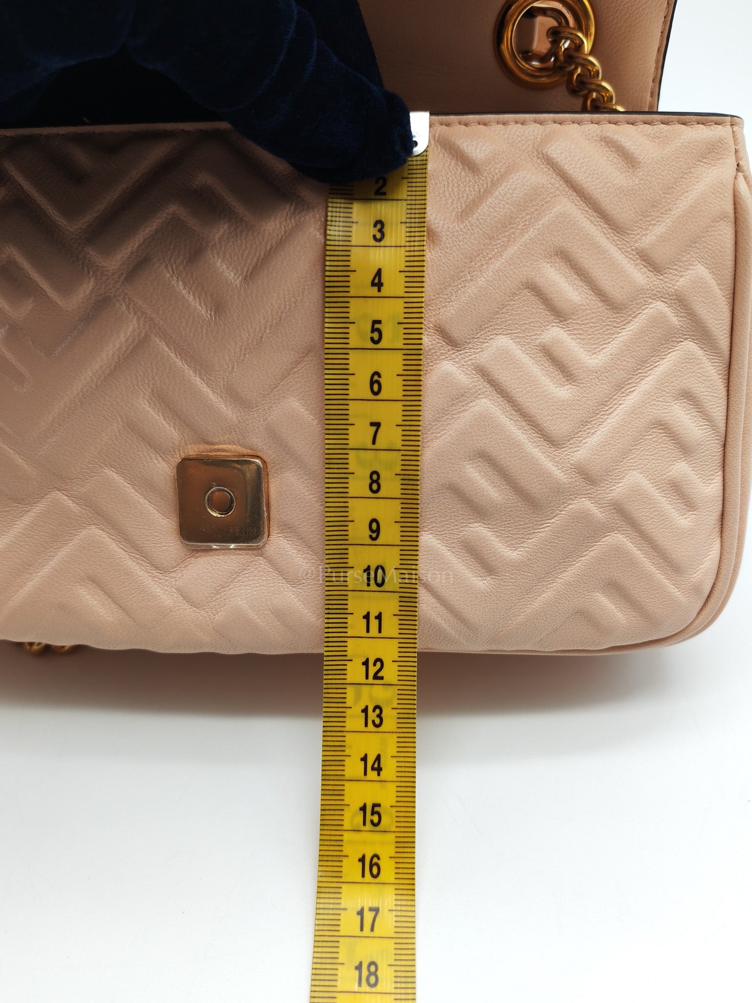 Baguette Chain Midi Bag in Light Rose Nappa FF Embossed Leather & Gold Hardware