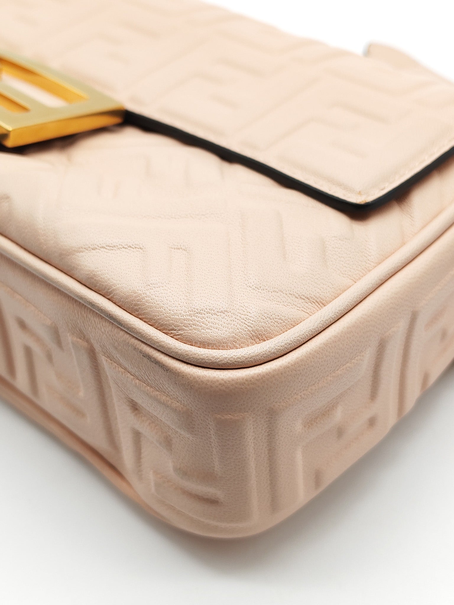 Baguette Chain Midi Bag in Light Rose Nappa FF Embossed Leather & Gold Hardware