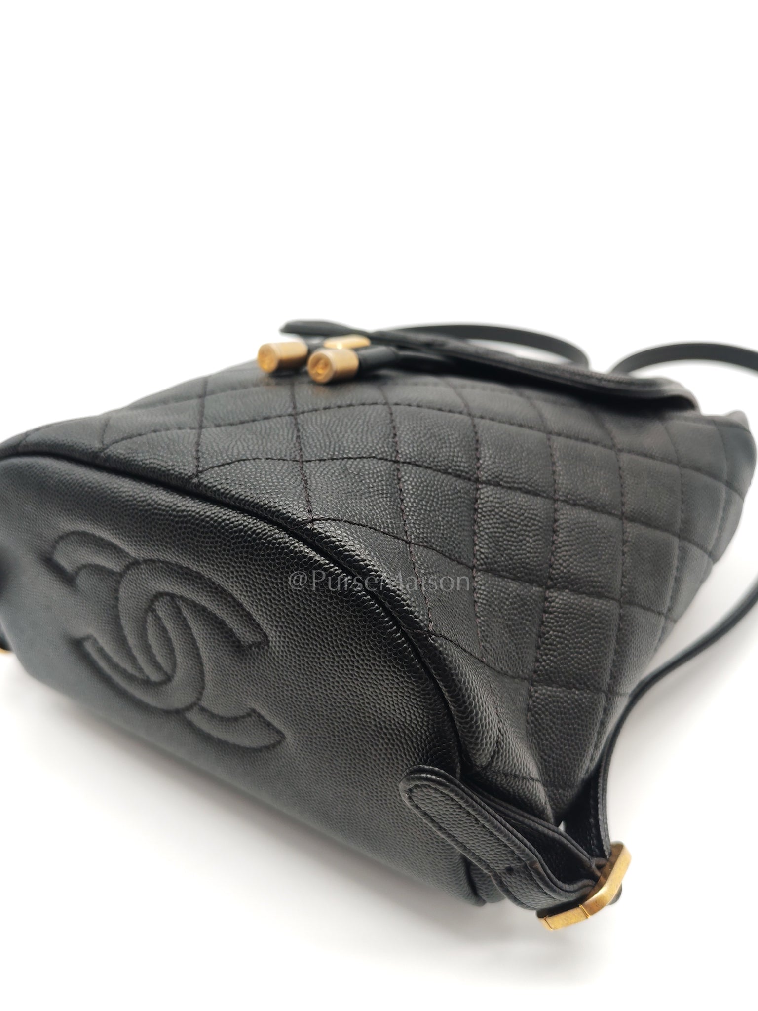 Filigree Backpack in Black Caviar Leather and Aged Gold Hardware Series 28 | Purse Maison Luxury Bags Shop