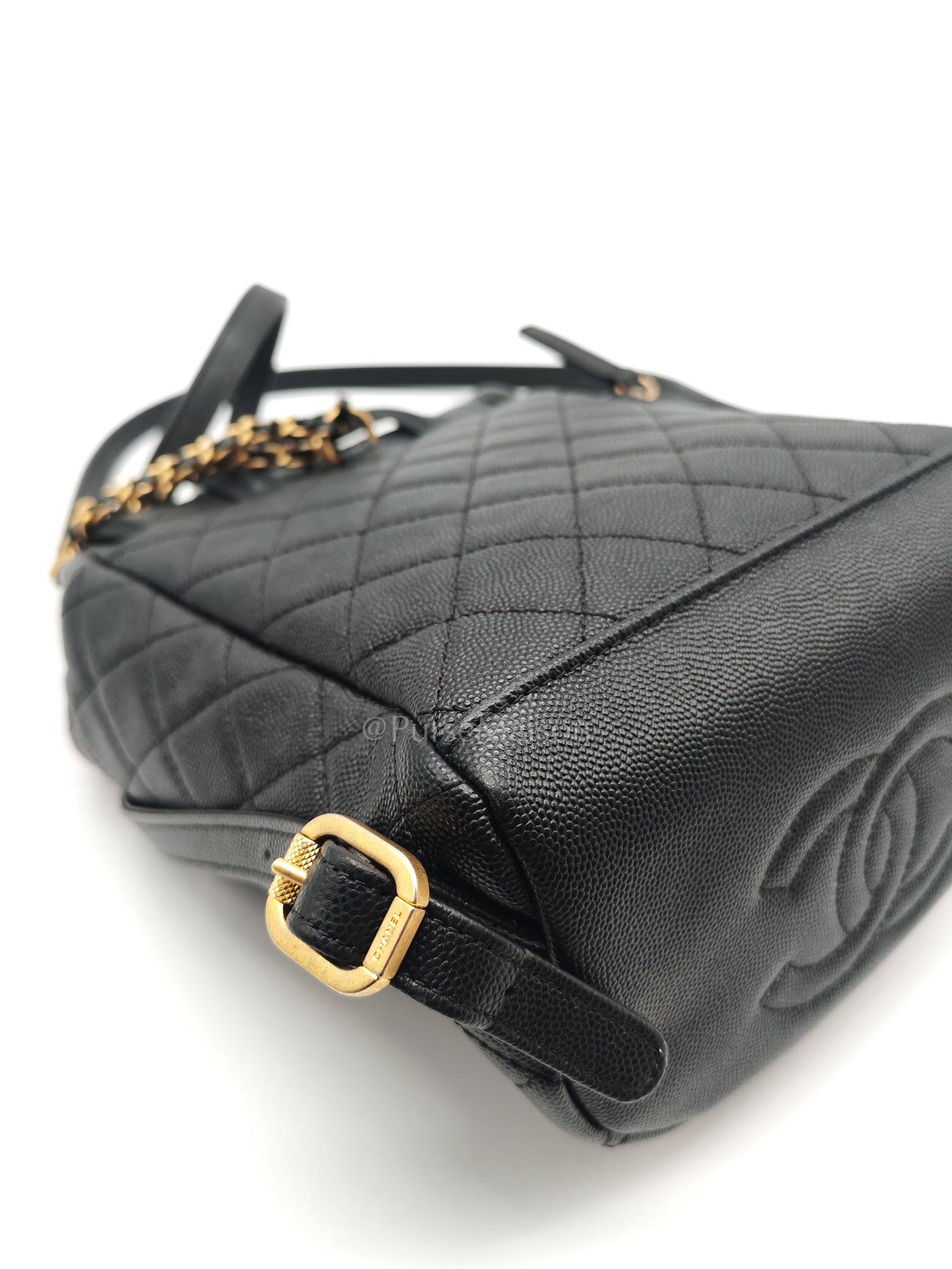 Filigree Backpack in Black Caviar Leather and Aged Gold Hardware Series 28 | Purse Maison Luxury Bags Shop