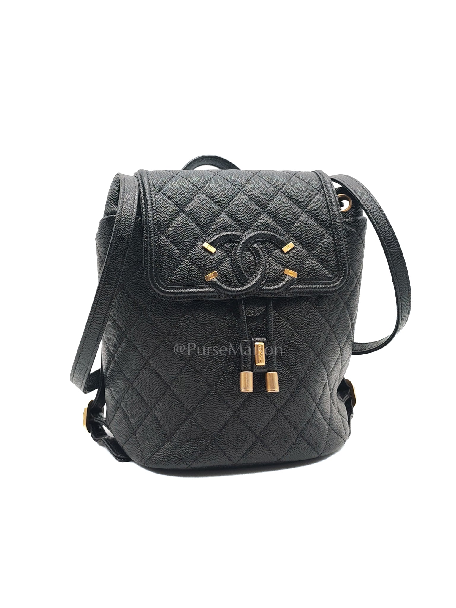 Filigree Backpack in Black Caviar Leather and Aged Gold Hardware Series 28 | Purse Maison Luxury Bags Shop