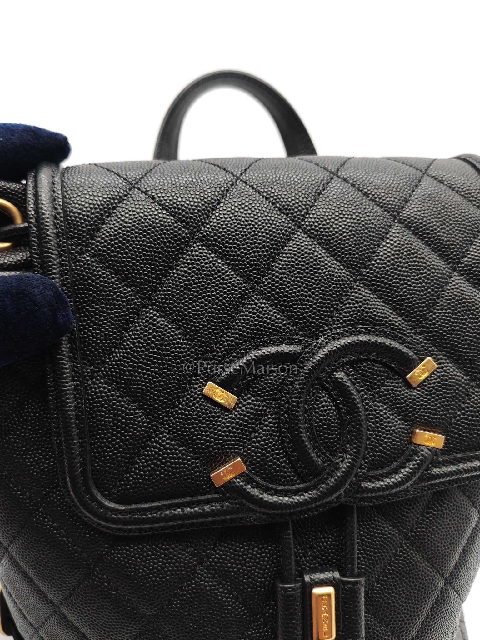 Filigree Backpack in Black Caviar Leather and Aged Gold Hardware Series 28 | Purse Maison Luxury Bags Shop