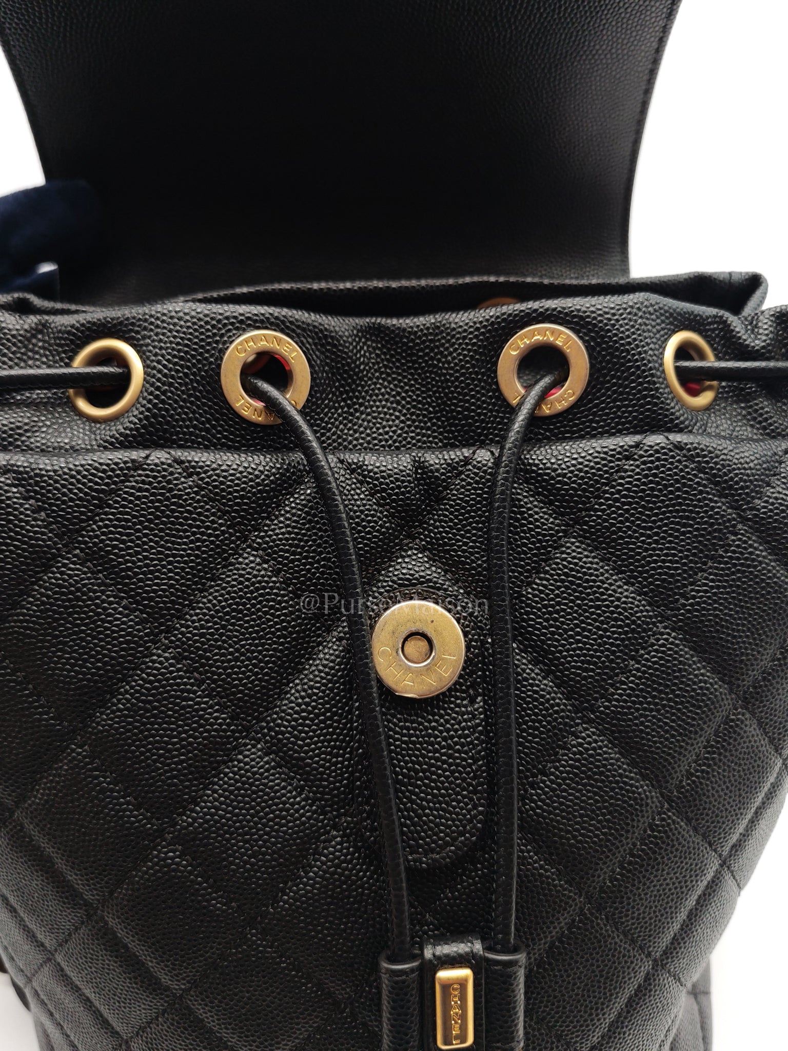 Filigree Backpack in Black Caviar Leather and Aged Gold Hardware Series 28 | Purse Maison Luxury Bags Shop