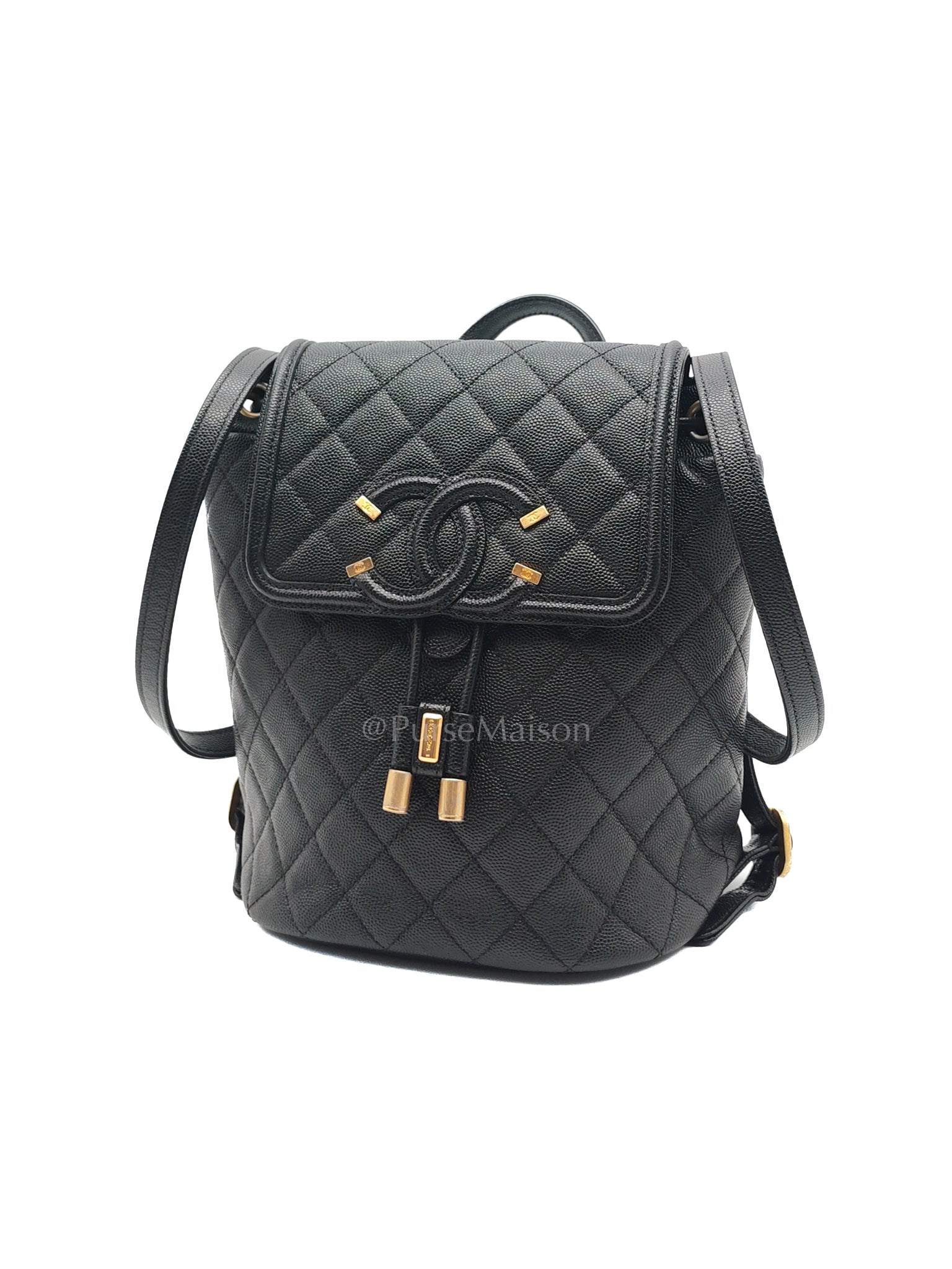 Filigree Backpack in Black Caviar Leather and Aged Gold Hardware Series 28 | Purse Maison Luxury Bags Shop